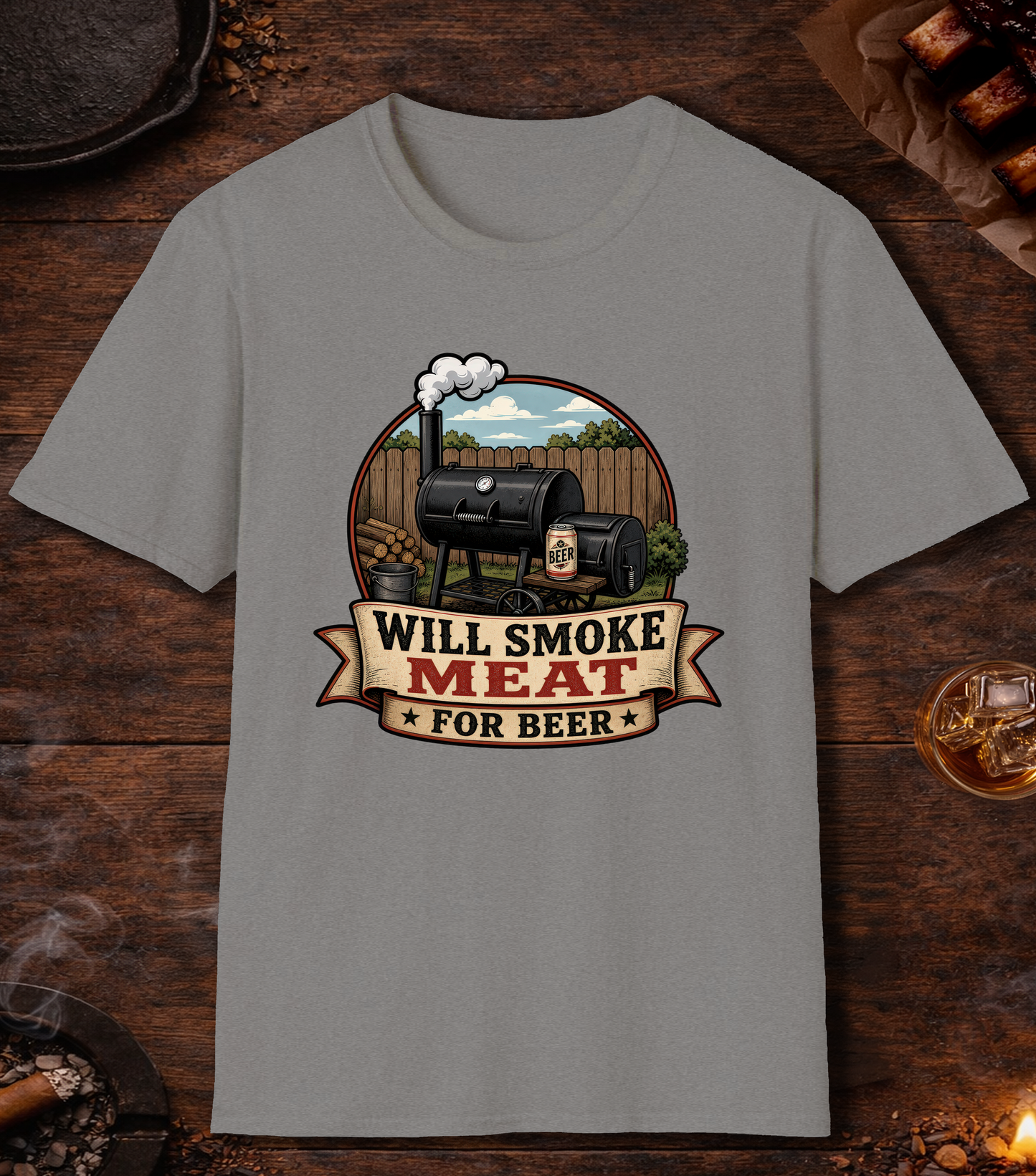 Will Smoke for Beer T-Shirt - Sport Grey