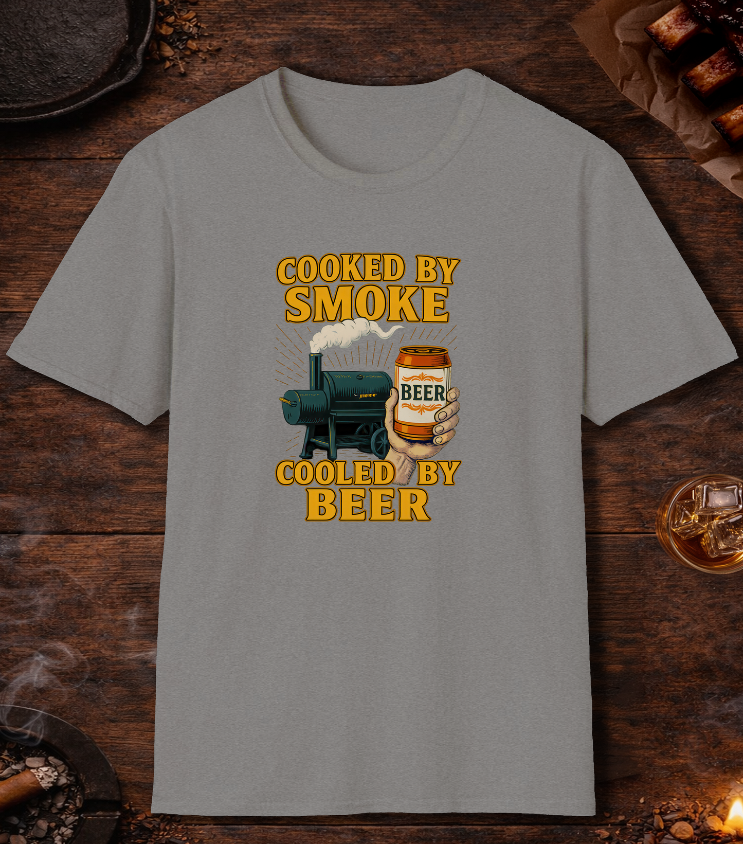 Cooked By Smoke Cooled By Beer T-Shirt - Sport Grey