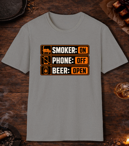 Smoker: On. Phone: Off. Beer: Open. T-Shirt - Sport Grey