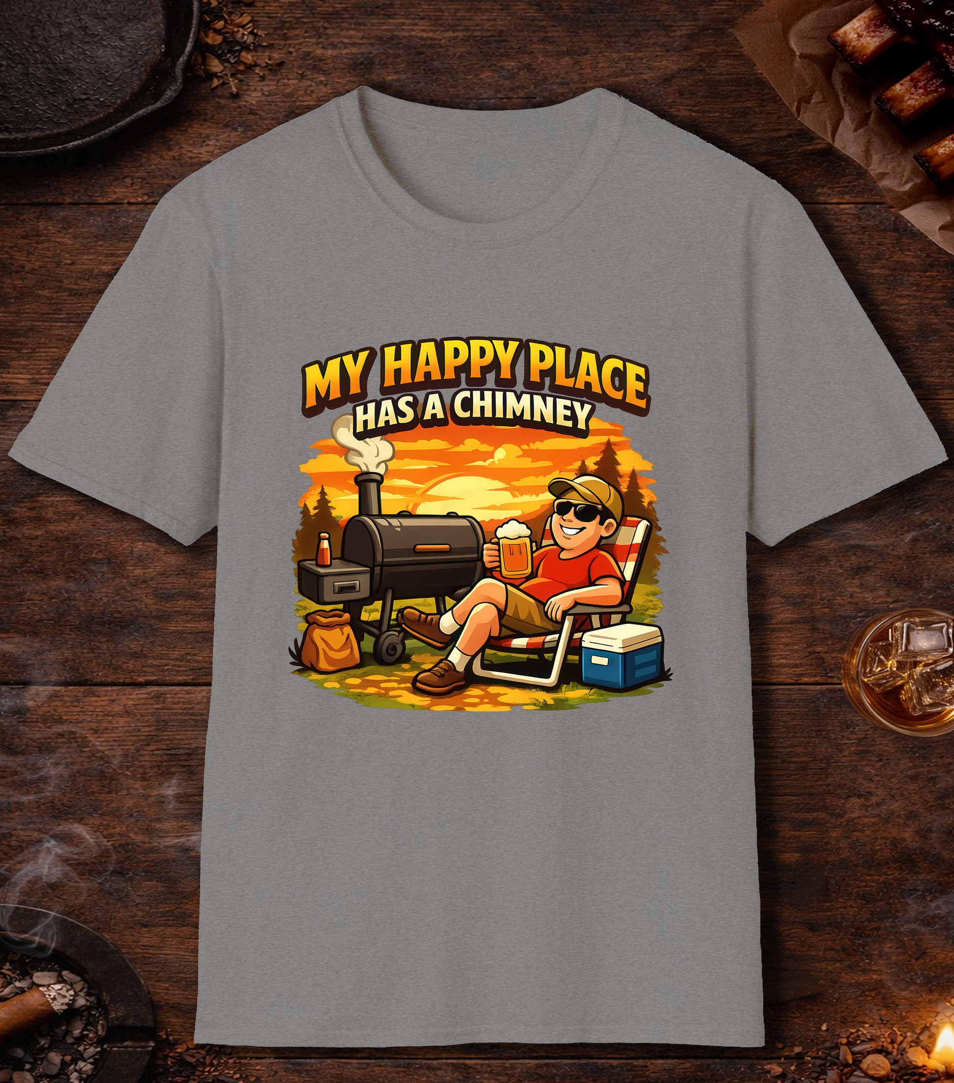 My Happy Place Has A Chimney T-Shirt - Sport Grey