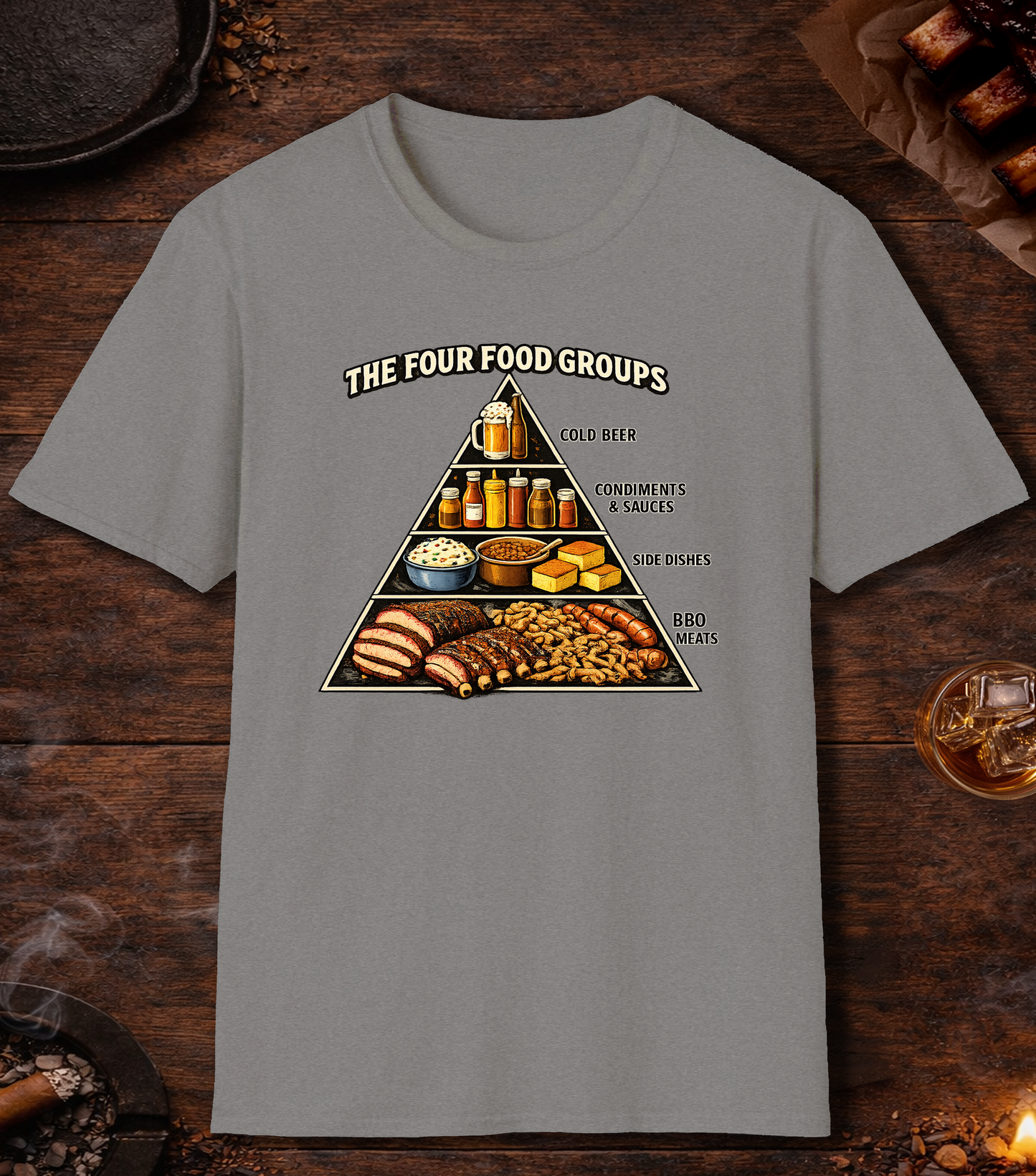 Four BBQ Food Groups T-Shirt - Sport Grey