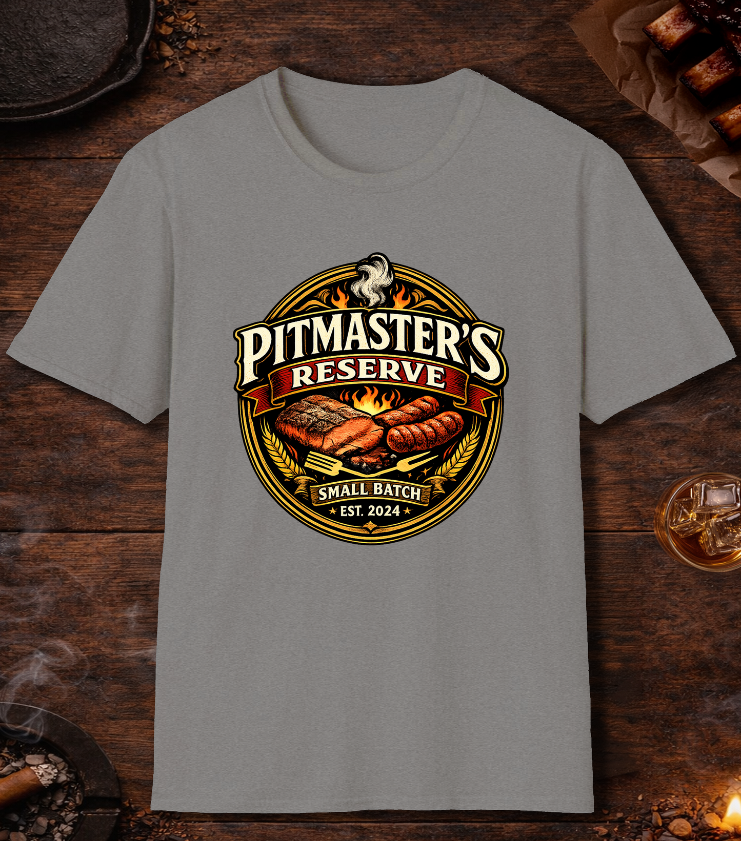 Pitmasters Reserve Beer Label T-Shirt - Sport Grey