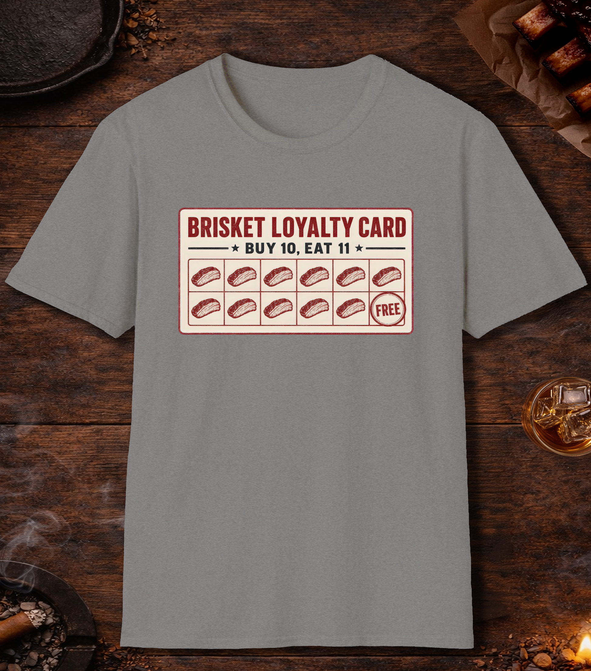 Brisket Loyalty Card T-Shirt - Sport Grey