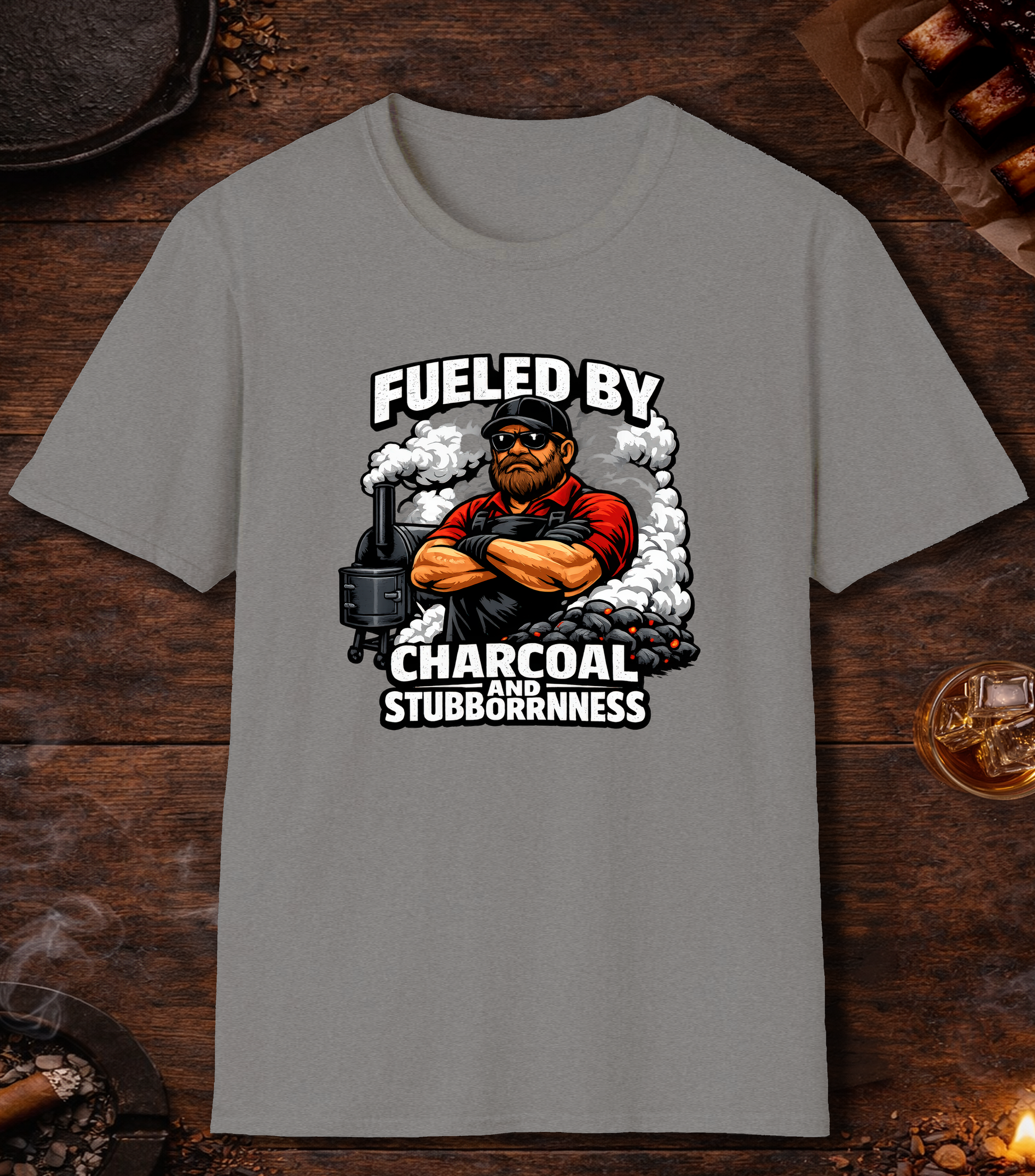Fueled By Charcoal And Stubborness T-Shirt - Sport Grey