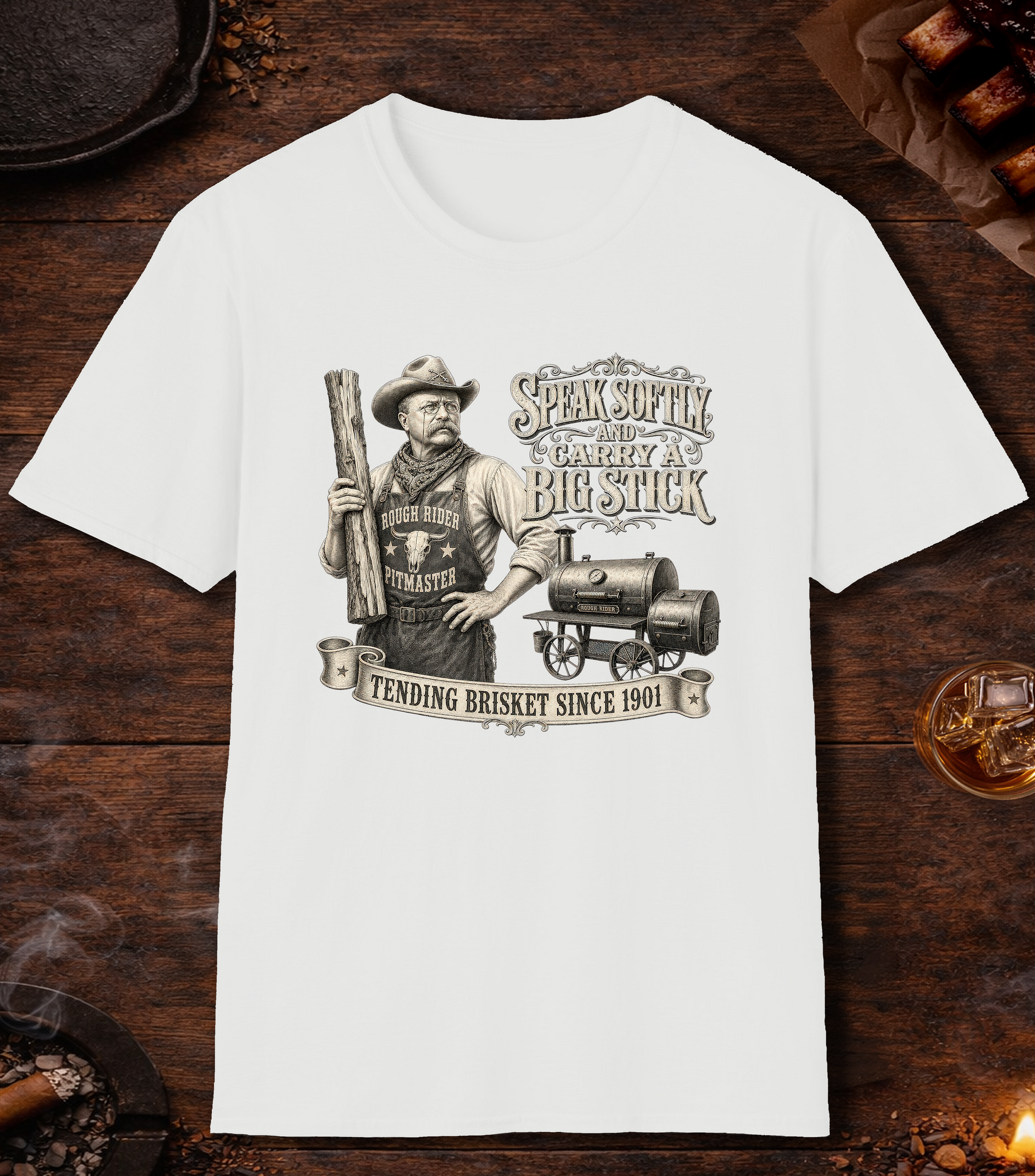 Teddy Roosevelt Pitmaster T-Shirt - White