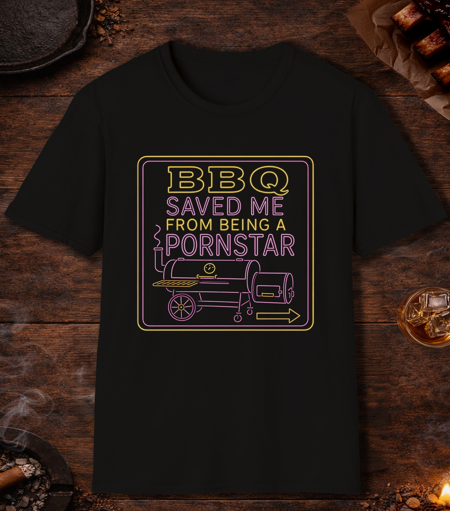 BBQ Saved Me Neon T-Shirt - Black