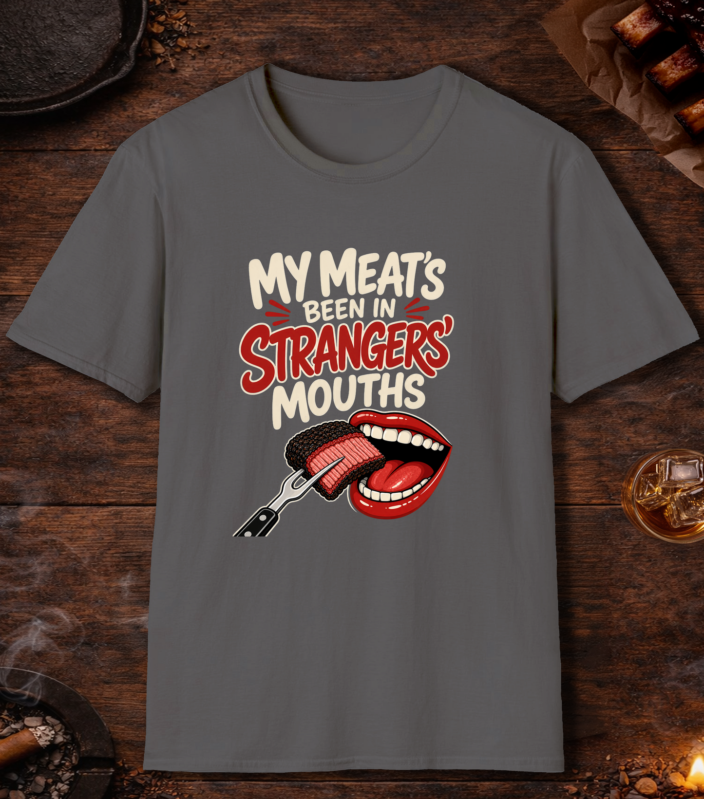 Meat in Strangers Mouths T-Shirt - Charcoal