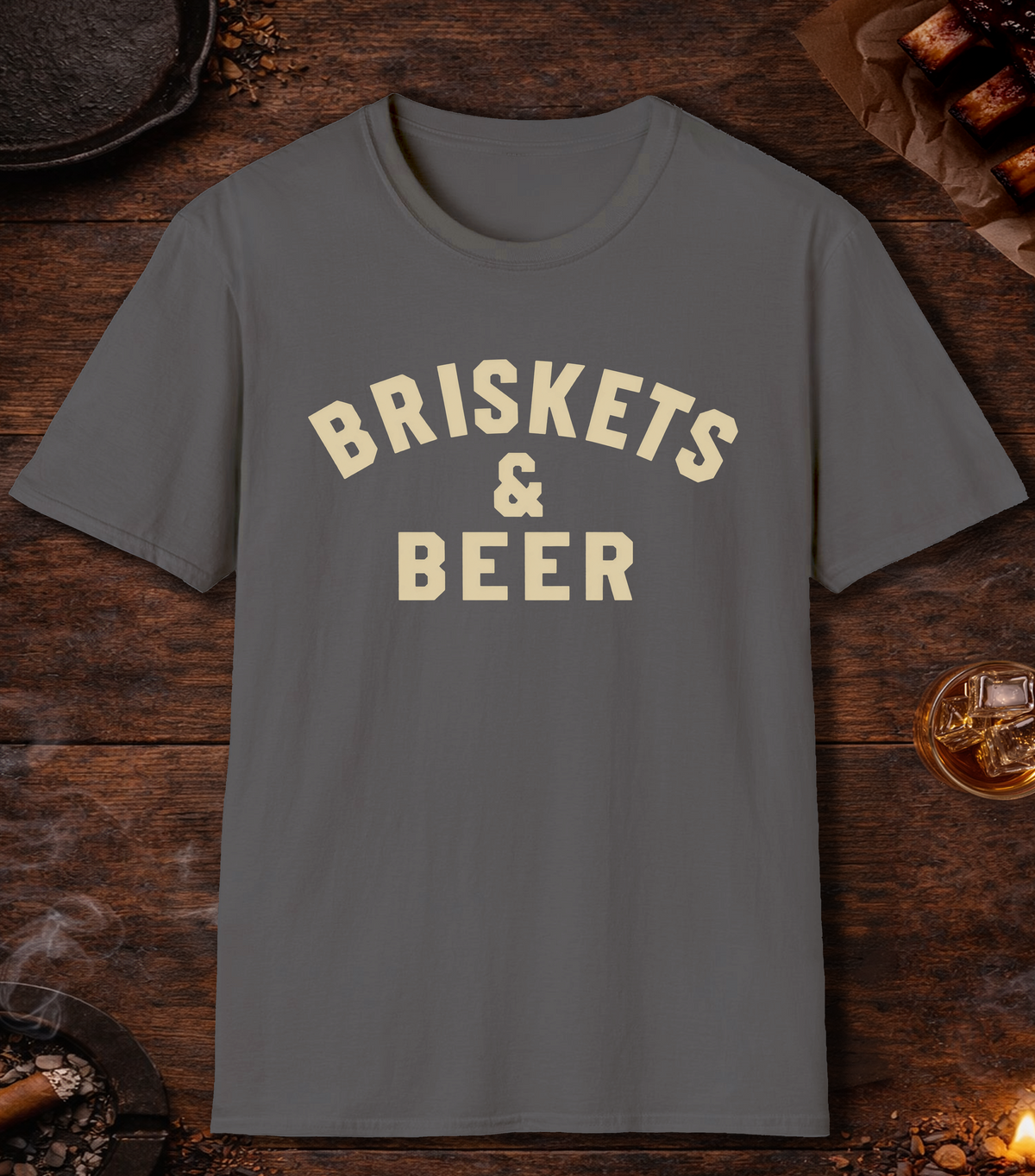 Briskets And Beer T-Shirt - Charcoal