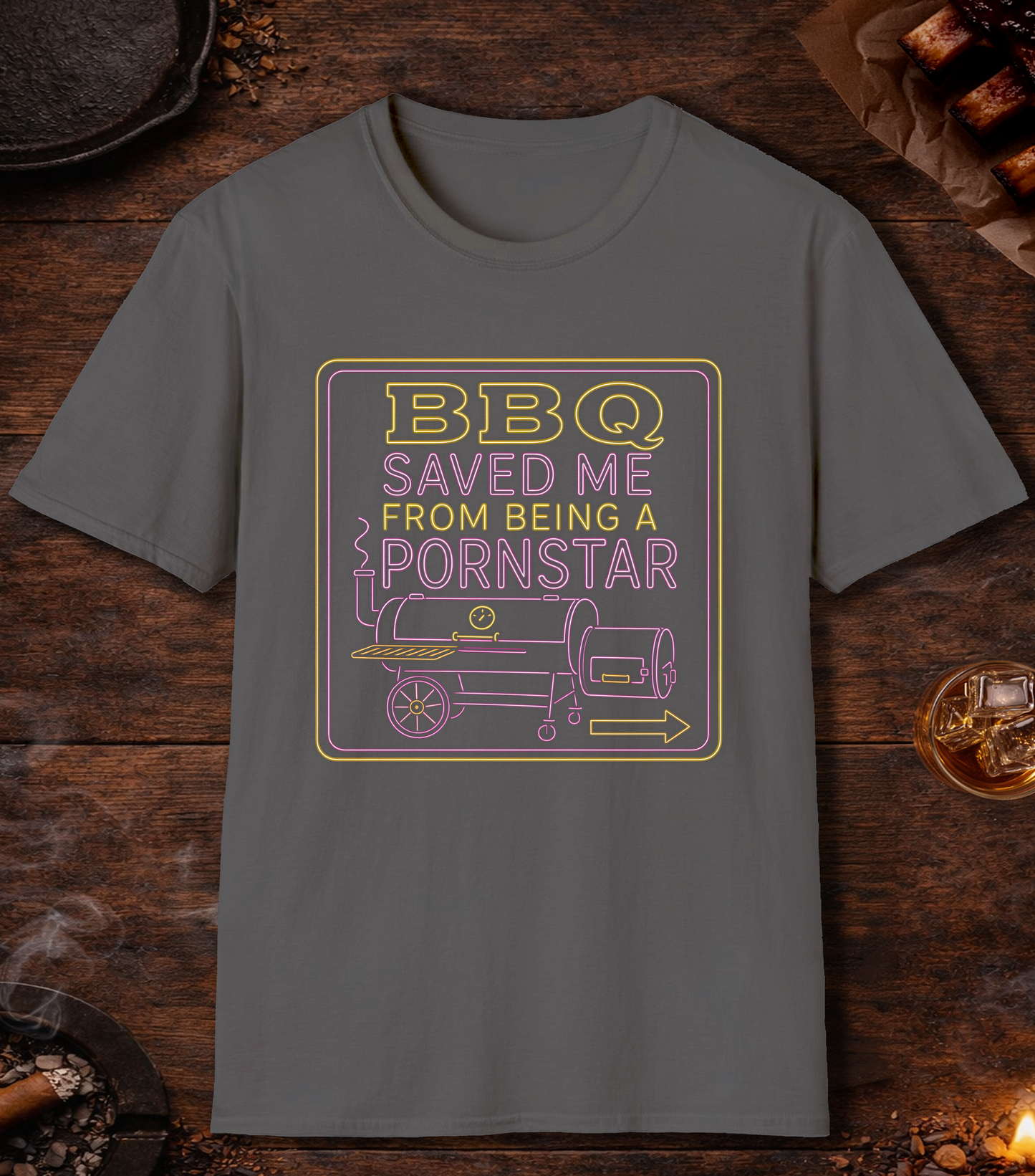 BBQ Saved Me Neon T-Shirt - Charcoal