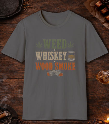 Weed Whiskey Wood Smoke T-Shirt - Charcoal