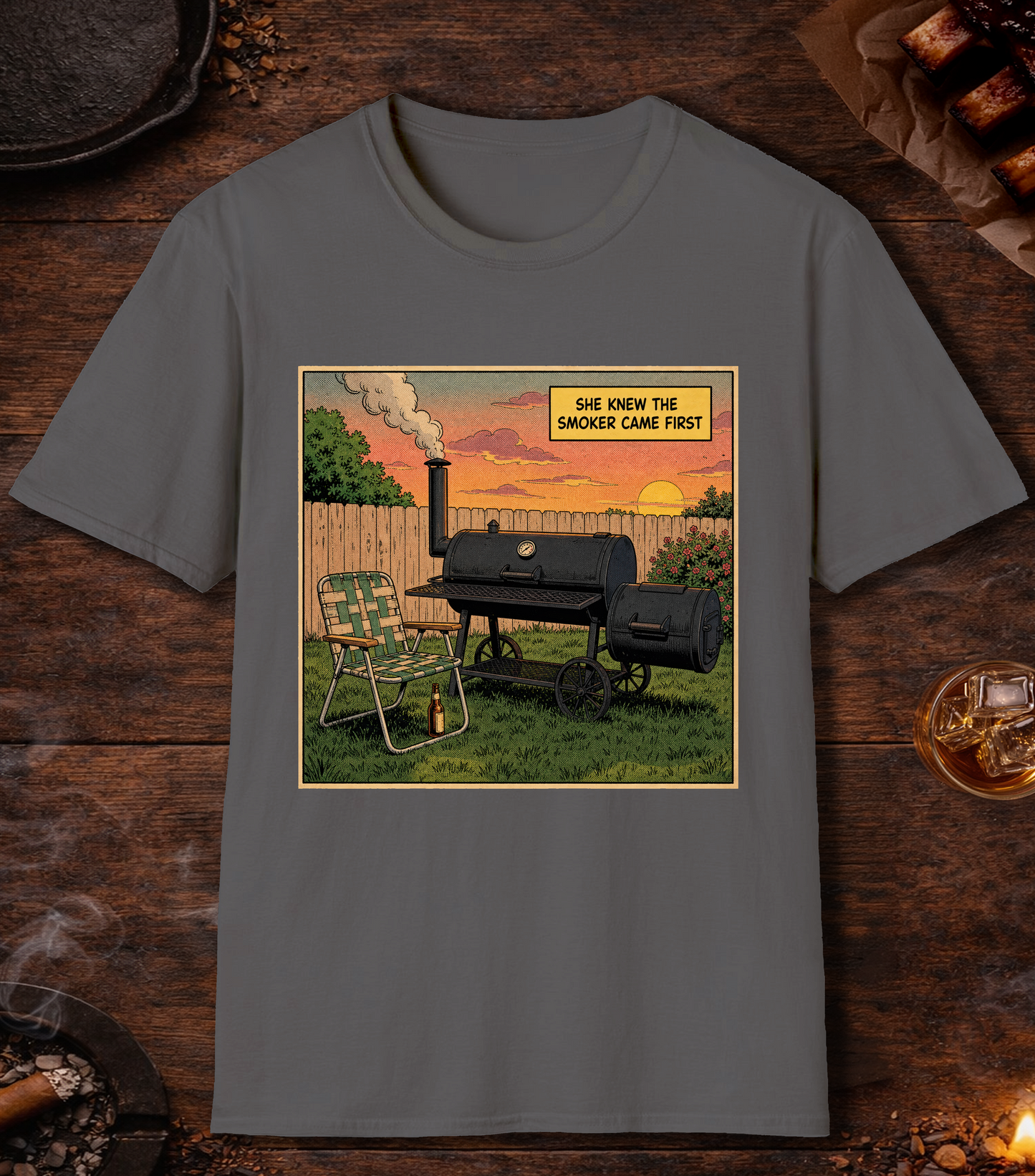 Smoker Came First T-Shirt - Charcoal