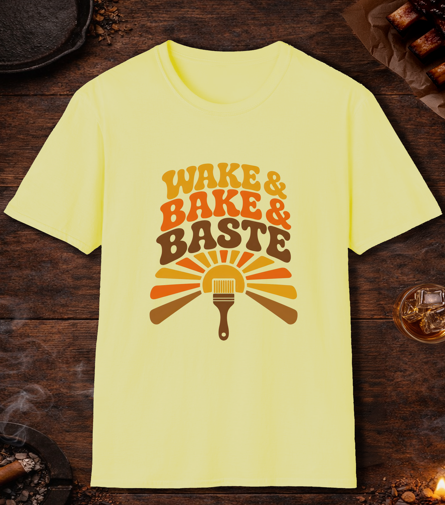 Wake and Bake and Baste T-Shirt - Cornsilk