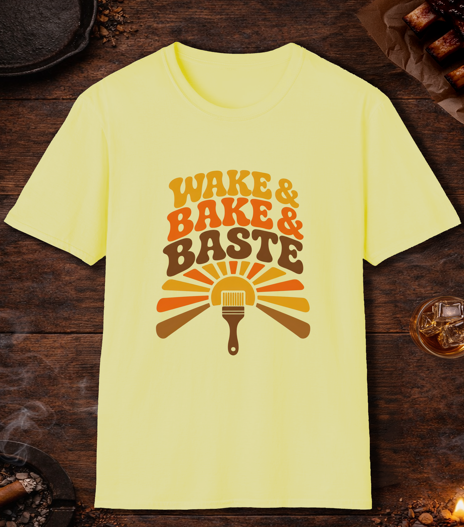 Wake and Bake and Baste T-Shirt - Cornsilk