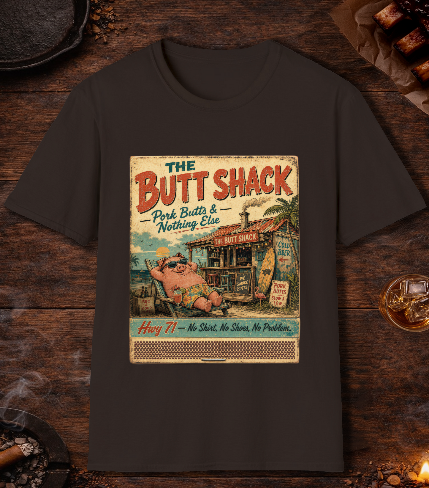 Butt Shack Matchbook T-Shirt - Dark Chocolate