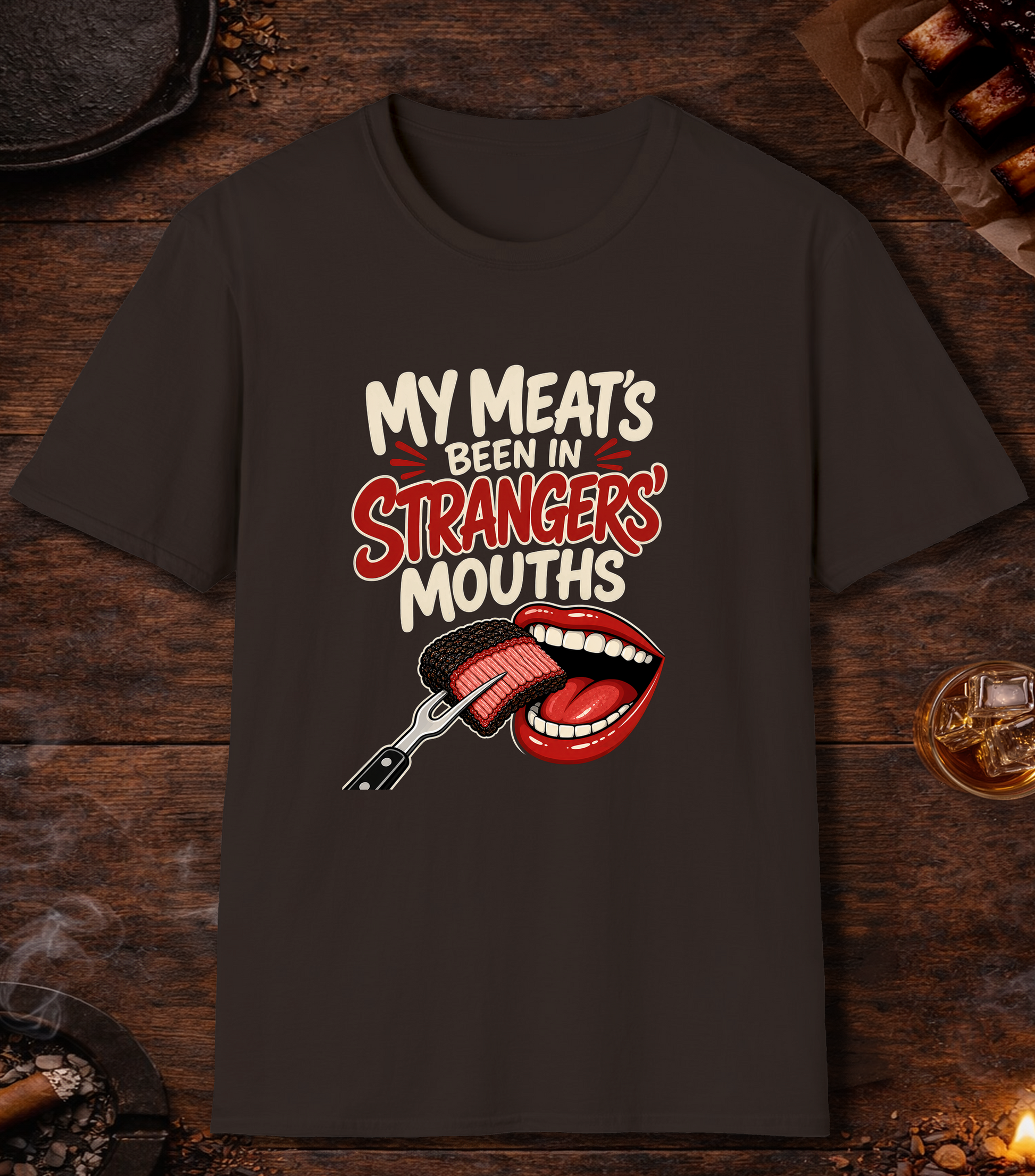 Meat in Strangers Mouths T-Shirt - Dark Chocolate