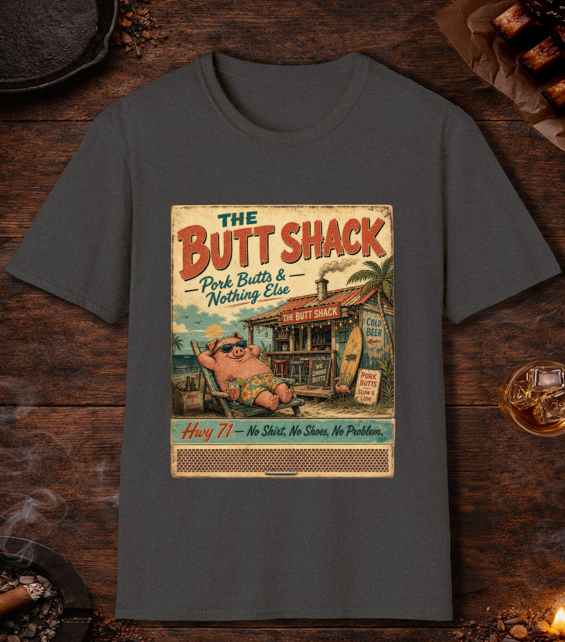 Butt Shack Matchbook T-Shirt - Dark Heather