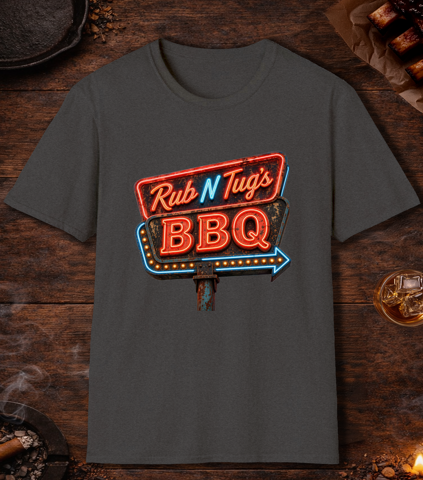 Rub N Tugs BBQ T-Shirt - Dark Heather