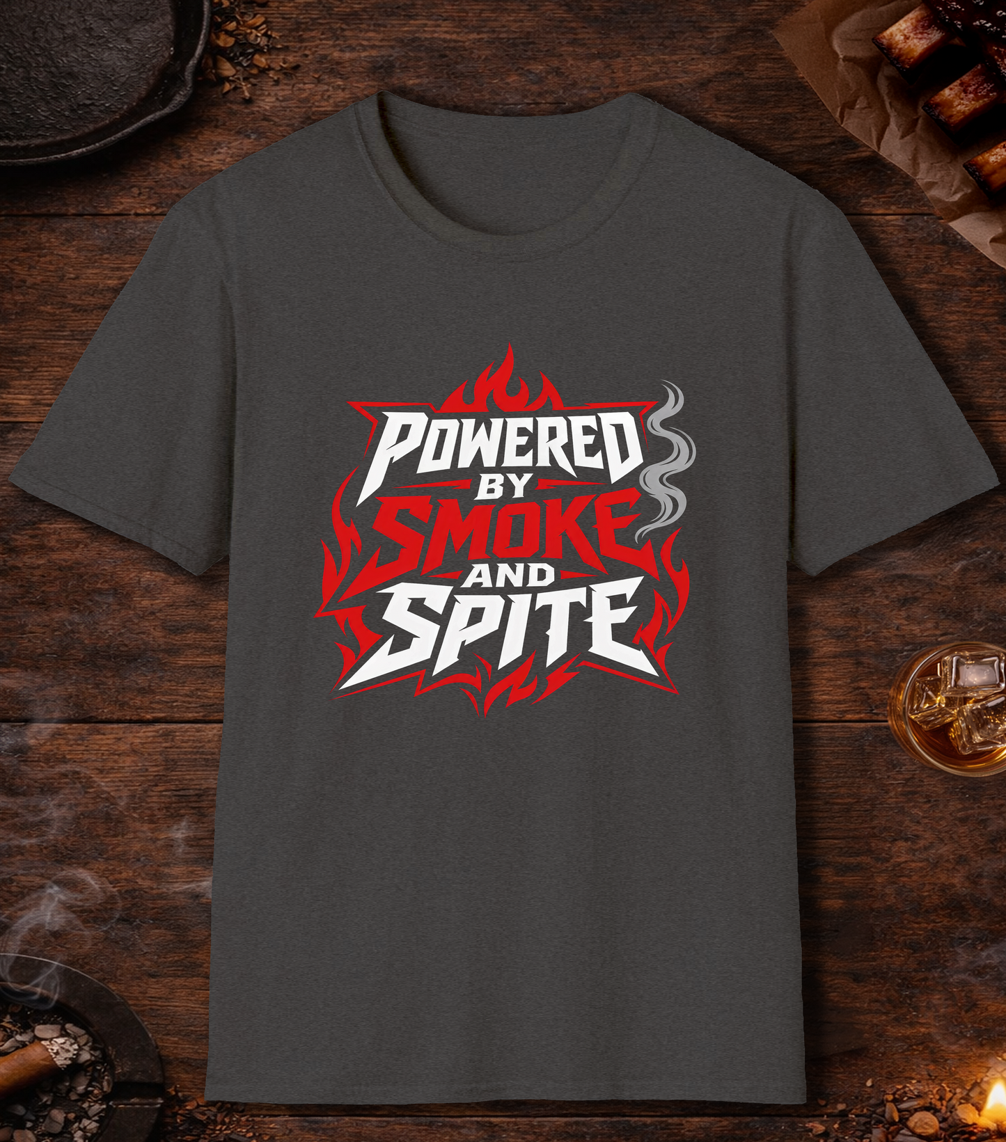 Powered By Smoke and Spite T-Shirt - Dark Heather