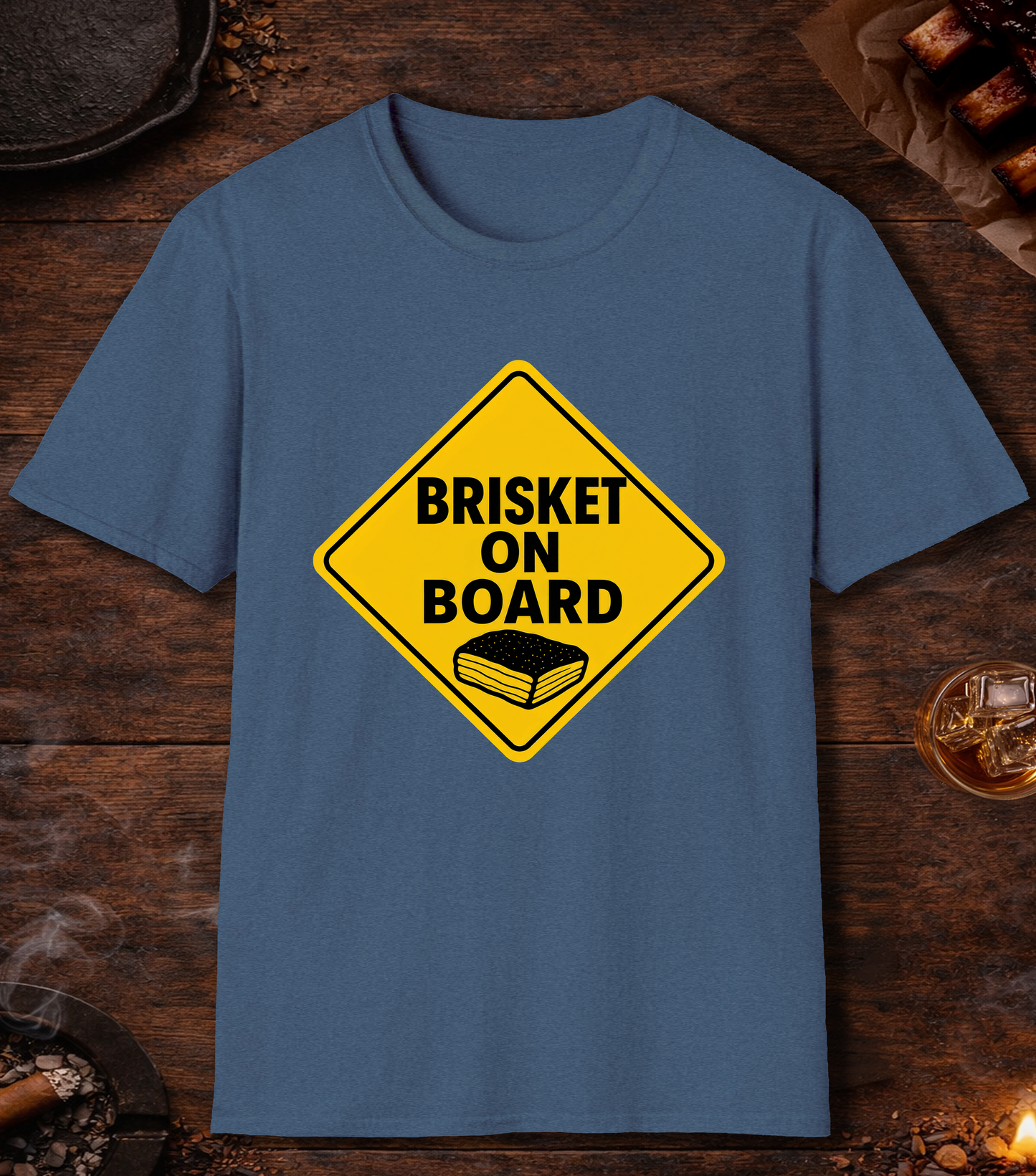 Brisket on Board T-Shirt - Heather Indigo