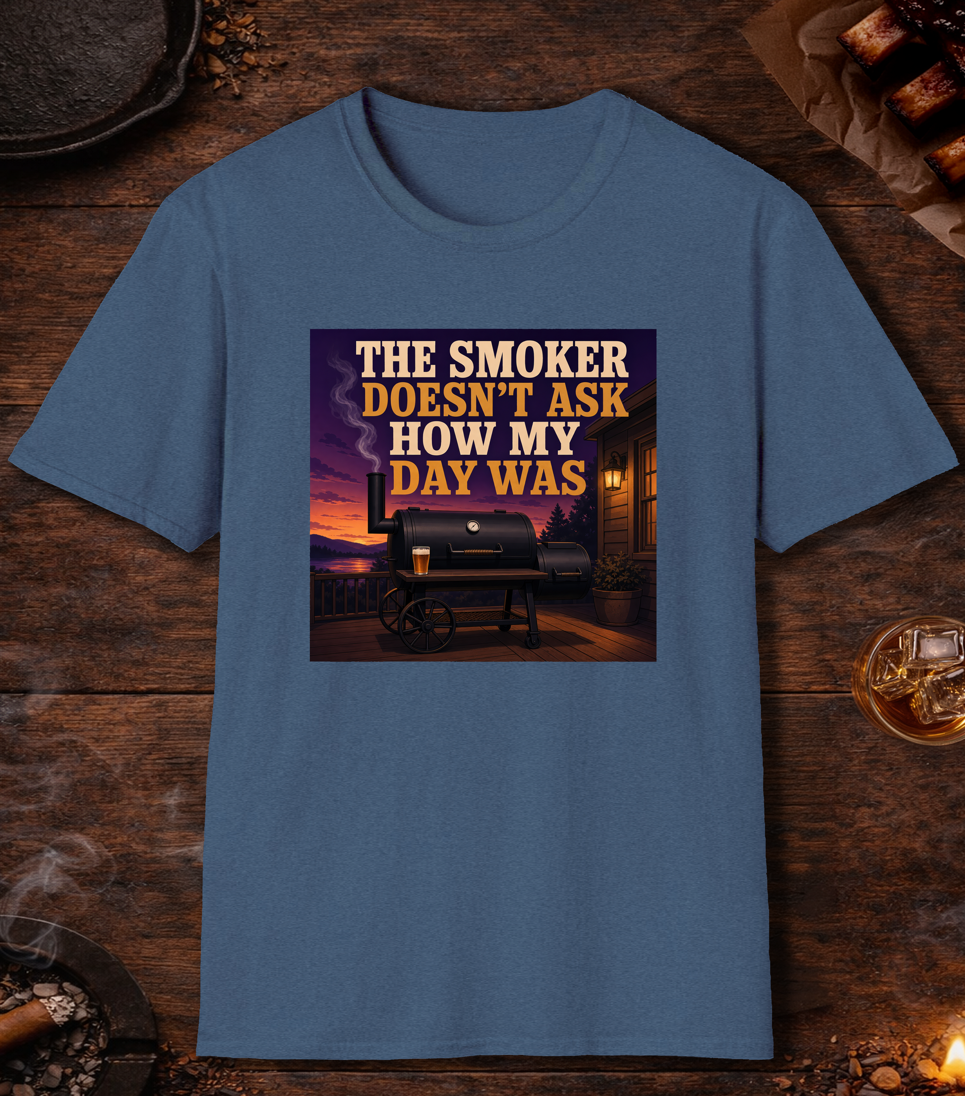 Doesn't Ask About My Day T-Shirt - Heather Indigo