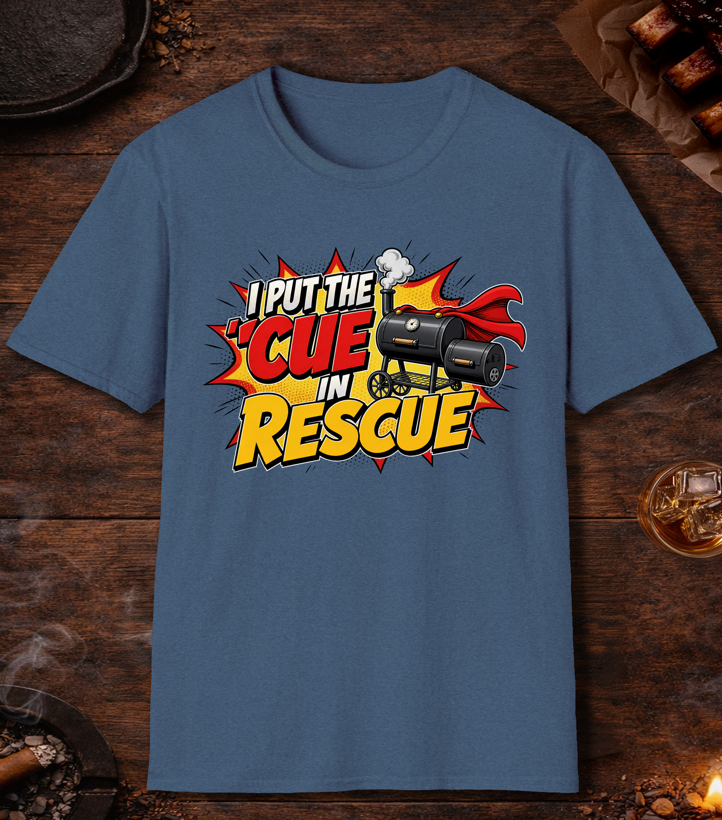 Cue in Rescue T-Shirt - Heather Indigo