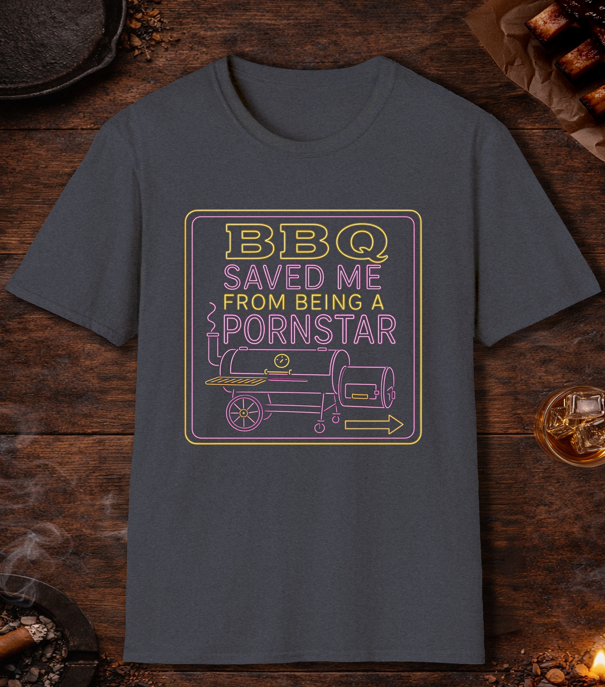 BBQ Saved Me Neon T-Shirt - Heather Navy