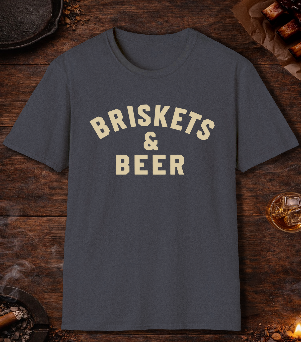 Briskets And Beer T-Shirt - Heather Navy