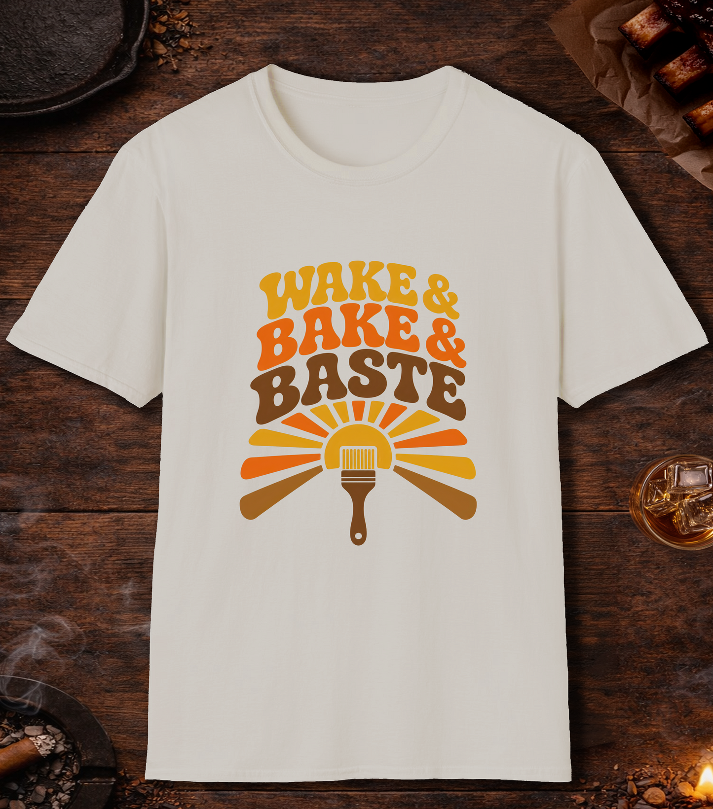 Wake and Bake and Baste T-Shirt - Ice Grey