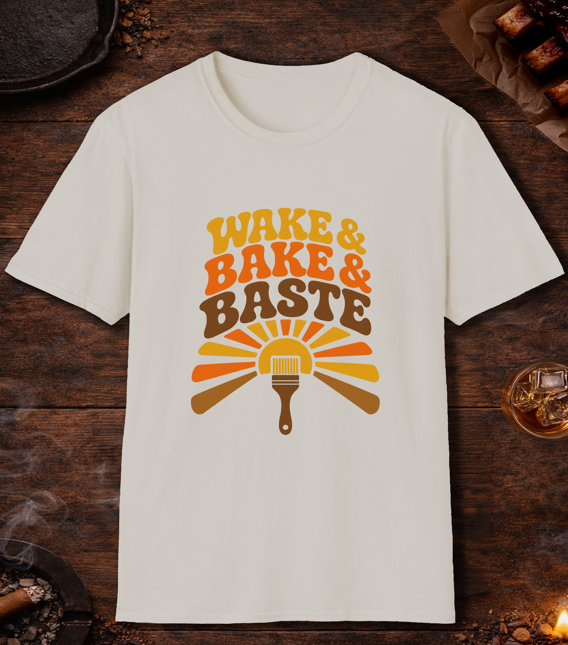 Wake and Bake and Baste T-Shirt - Ice Grey