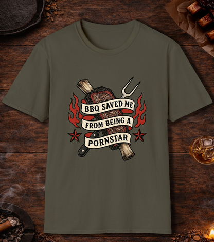 BBQ Saved Me Tattoo T-Shirt - Military Green