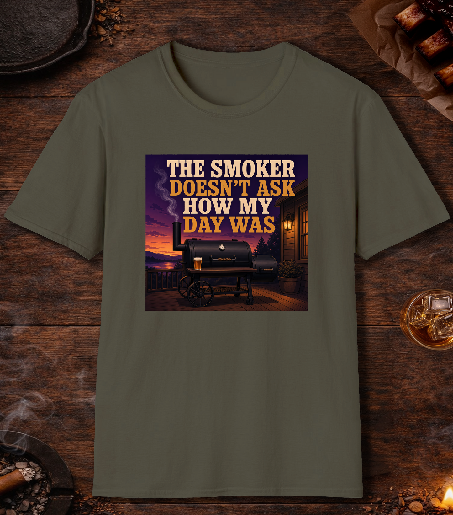 Doesn't Ask About My Day T-Shirt - Military Green