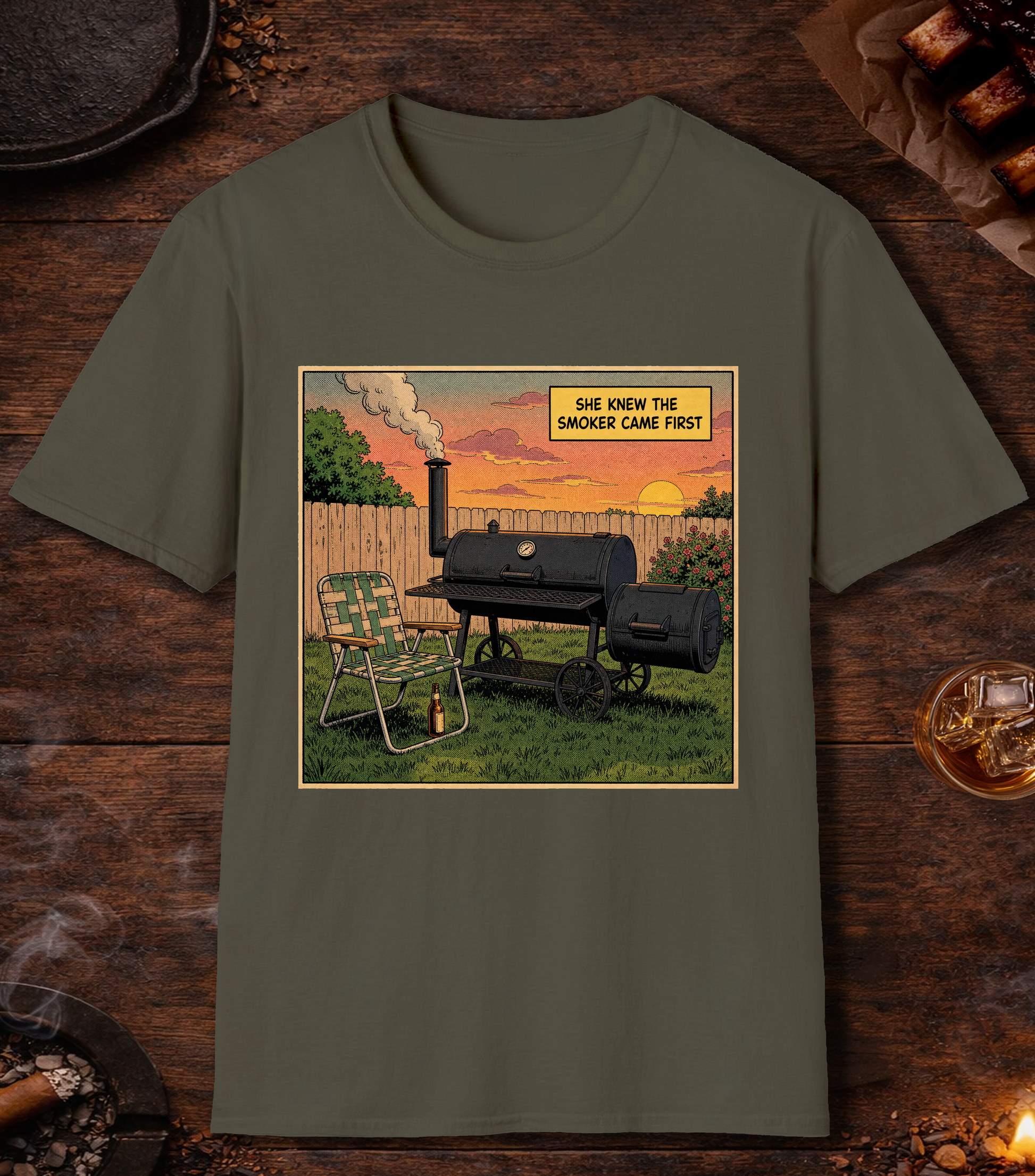 Smoker Came First T-Shirt - Military Green