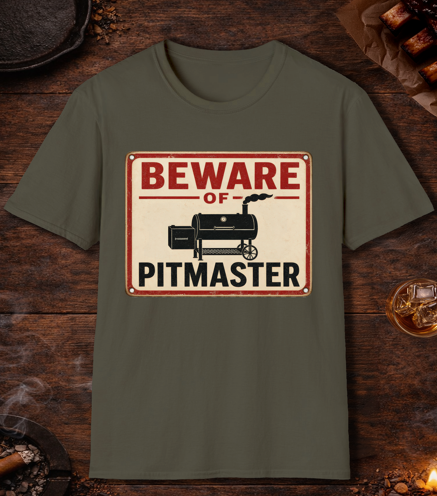 Beware of Pitmaster T-Shirt - Military Green