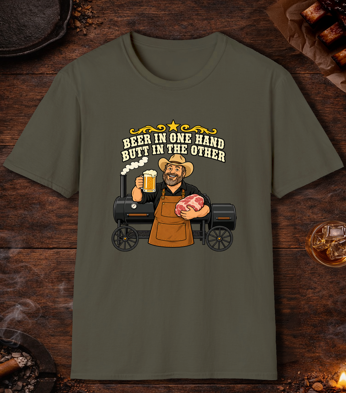 Beer and Butt - Military Green