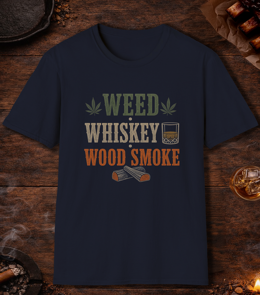 Weed Whiskey Wood Smoke T-Shirt - Navy
