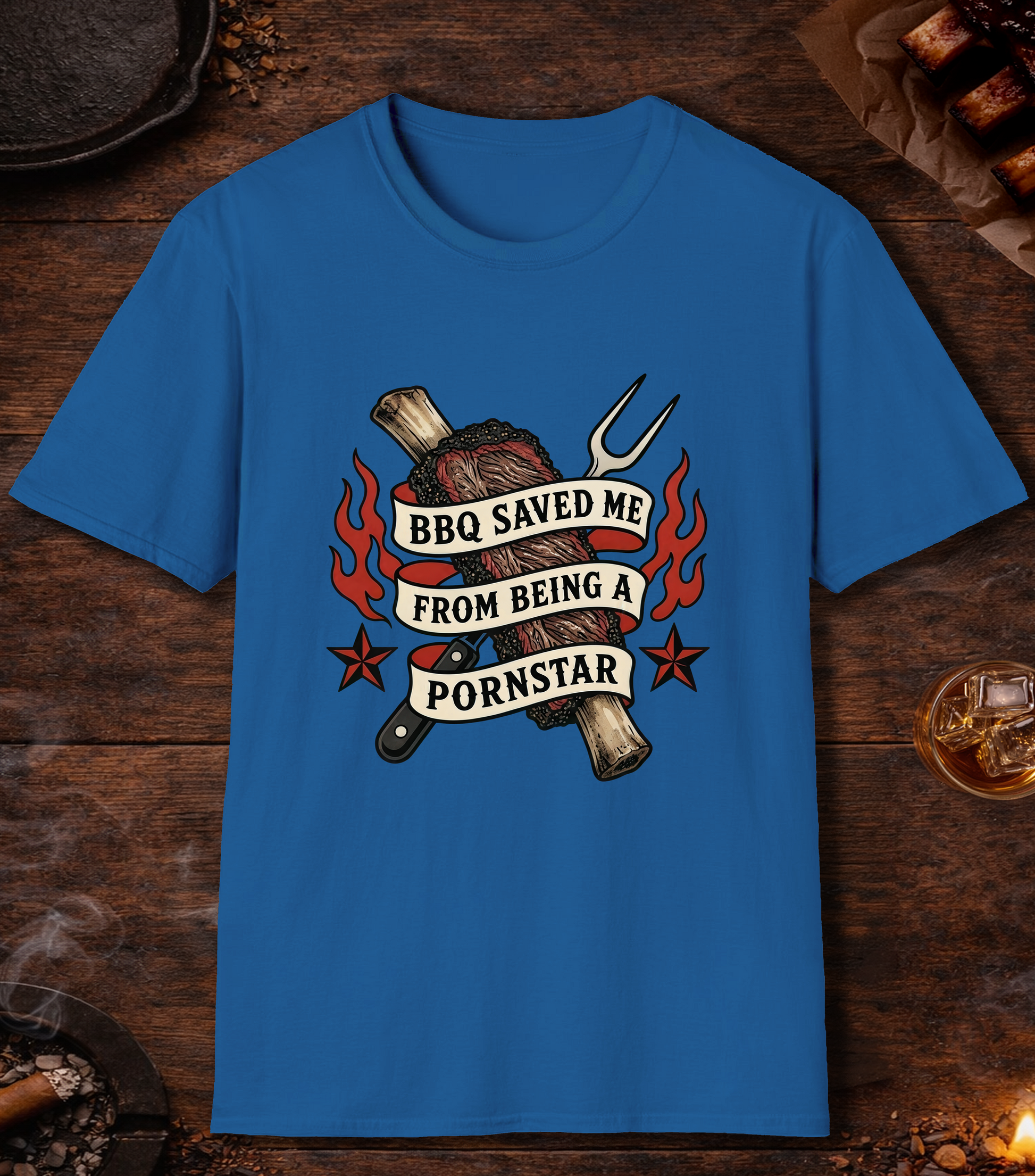 BBQ Saved Me Tattoo T-Shirt - Royal