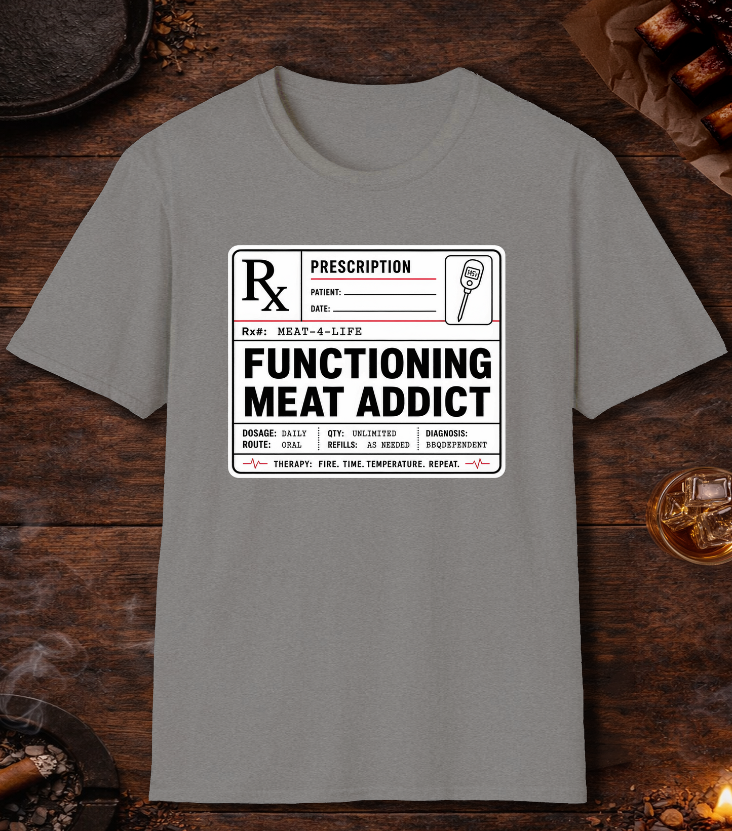 Functioning Meat Addict T-Shirt - Sport Grey