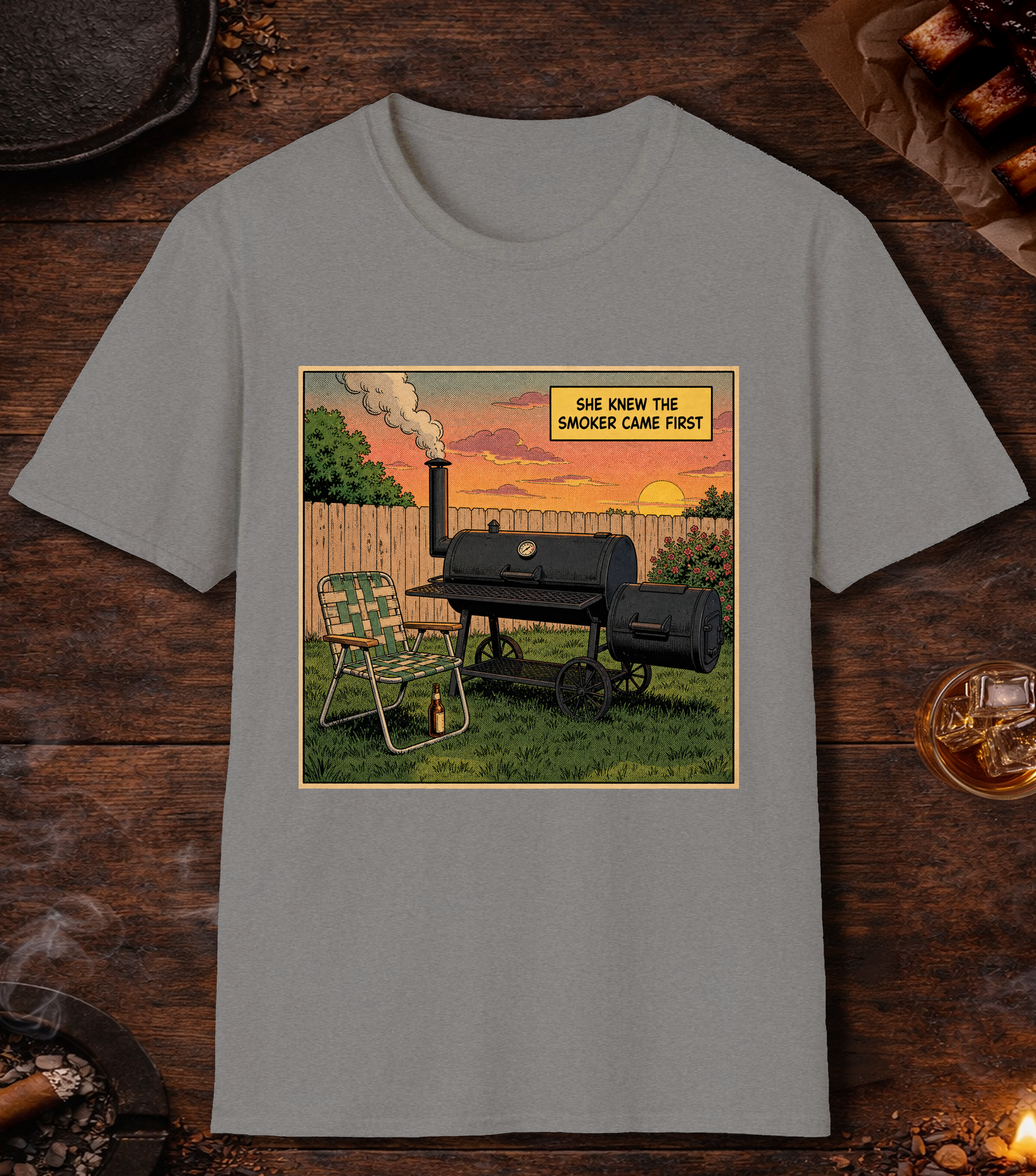 Smoker Came First T-Shirt - Sport Grey