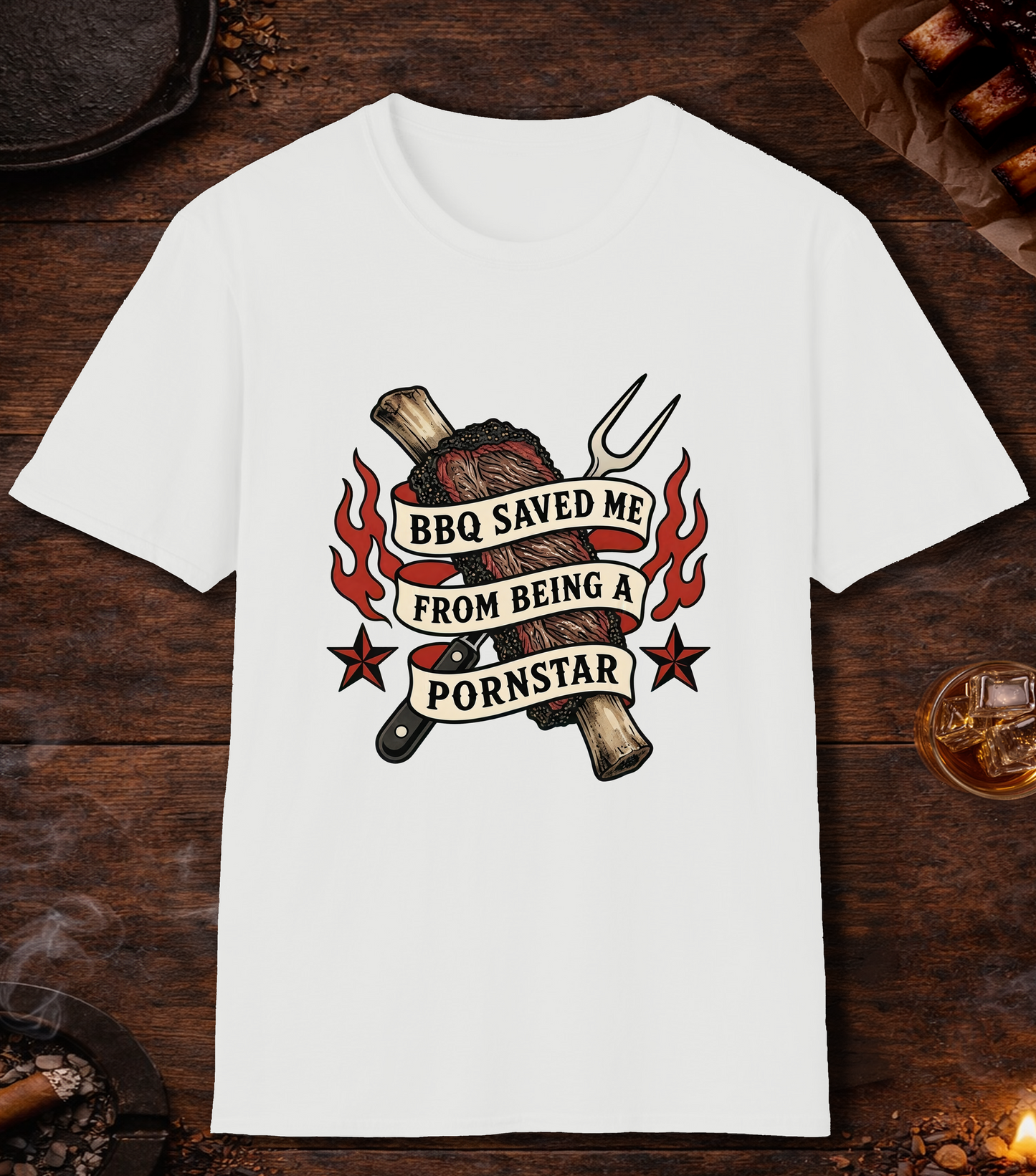 BBQ Saved Me Tattoo T-Shirt - White