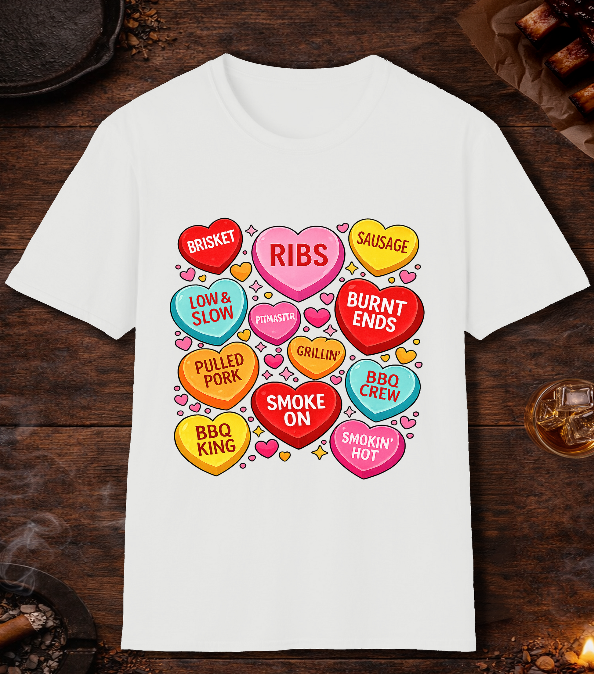 Valentines Day BBQ Hearts T-Shirt - White