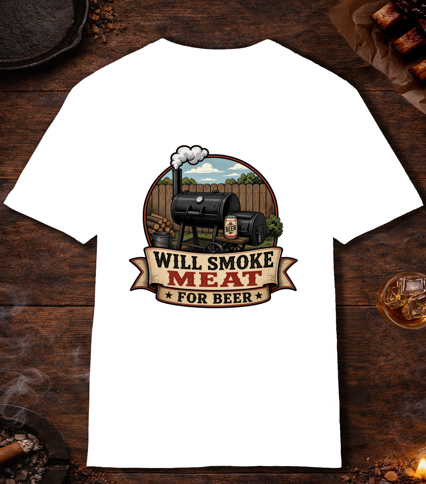 Will Smoke for Beer T-Shirt - White