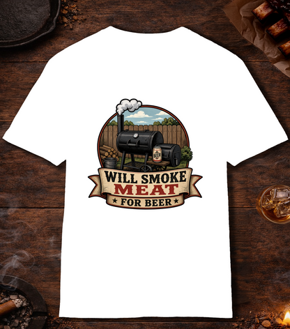 Will Smoke for Beer T-Shirt - White