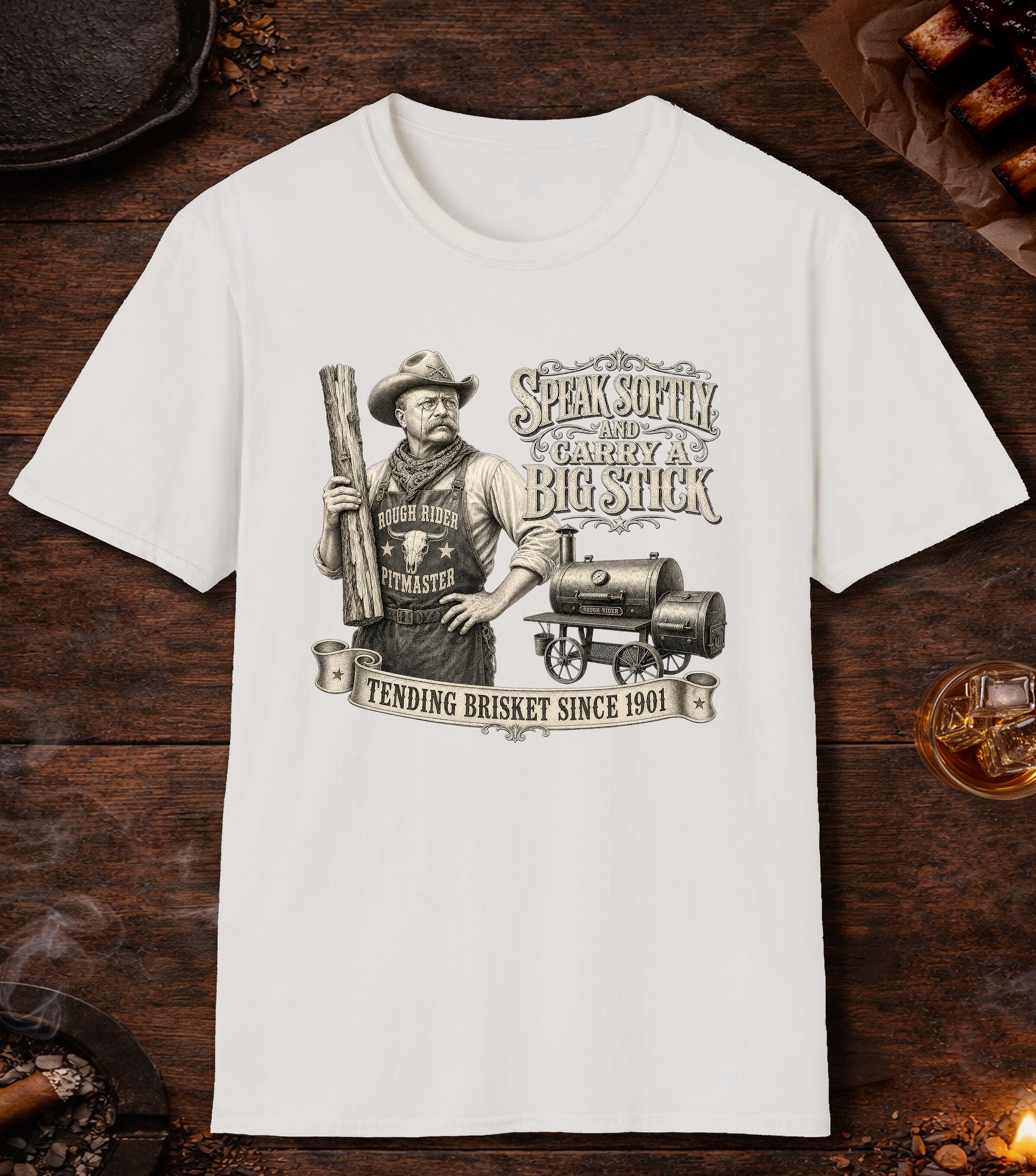 Teddy Roosevelt Pitmaster T-Shirt - White
