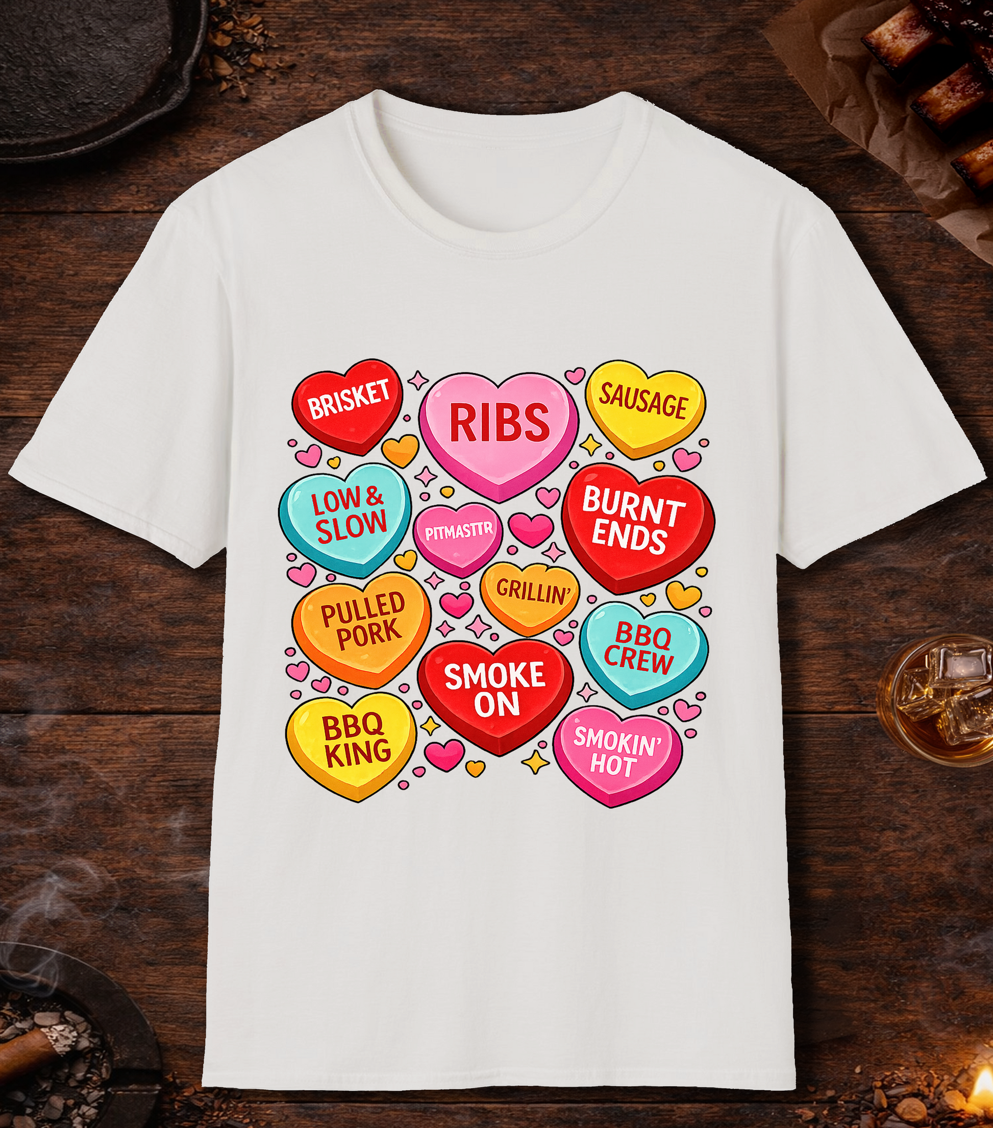 Valentines Day BBQ Hearts T-Shirt - White