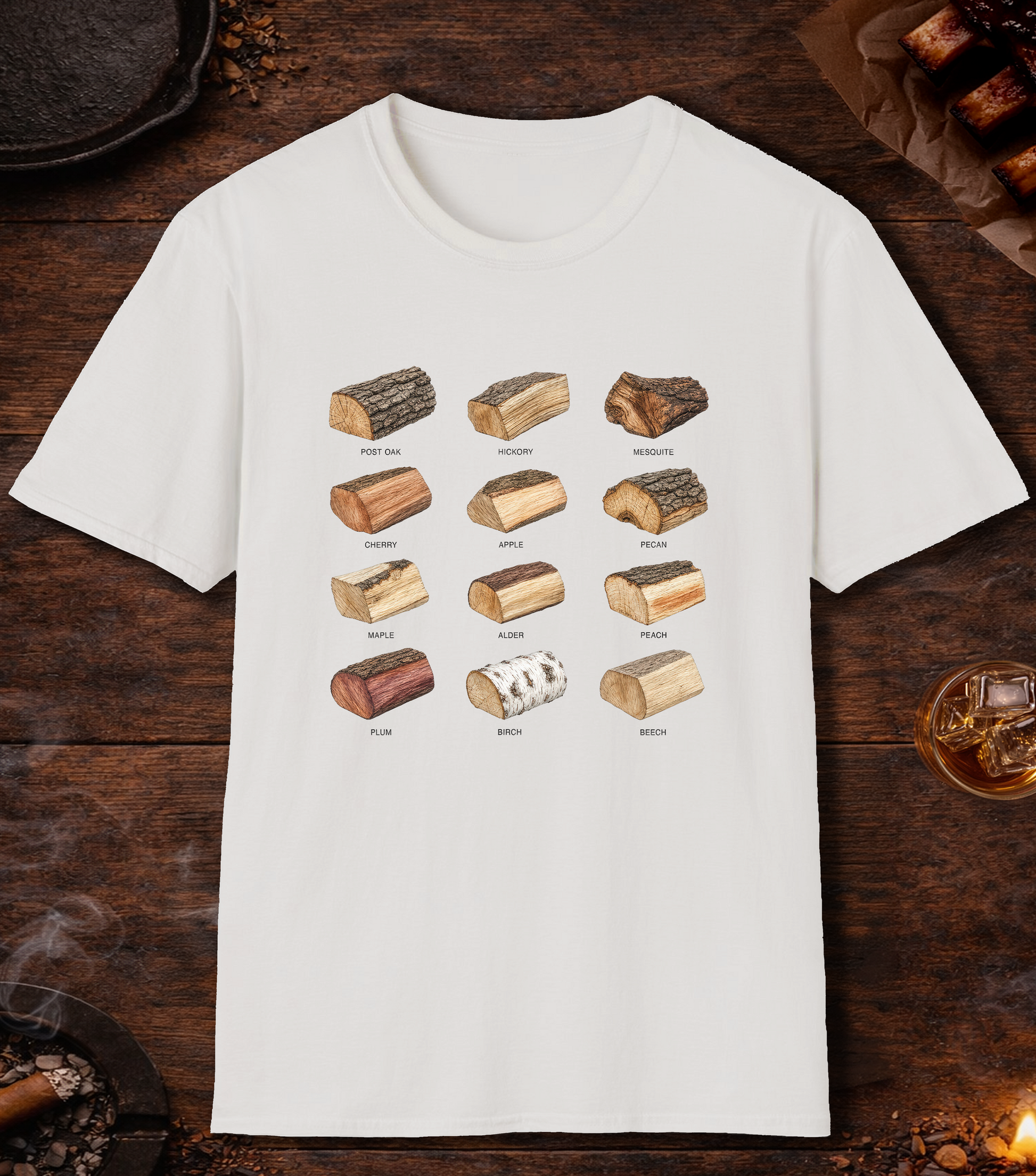 Smoking Wood Black T-Shirt - White