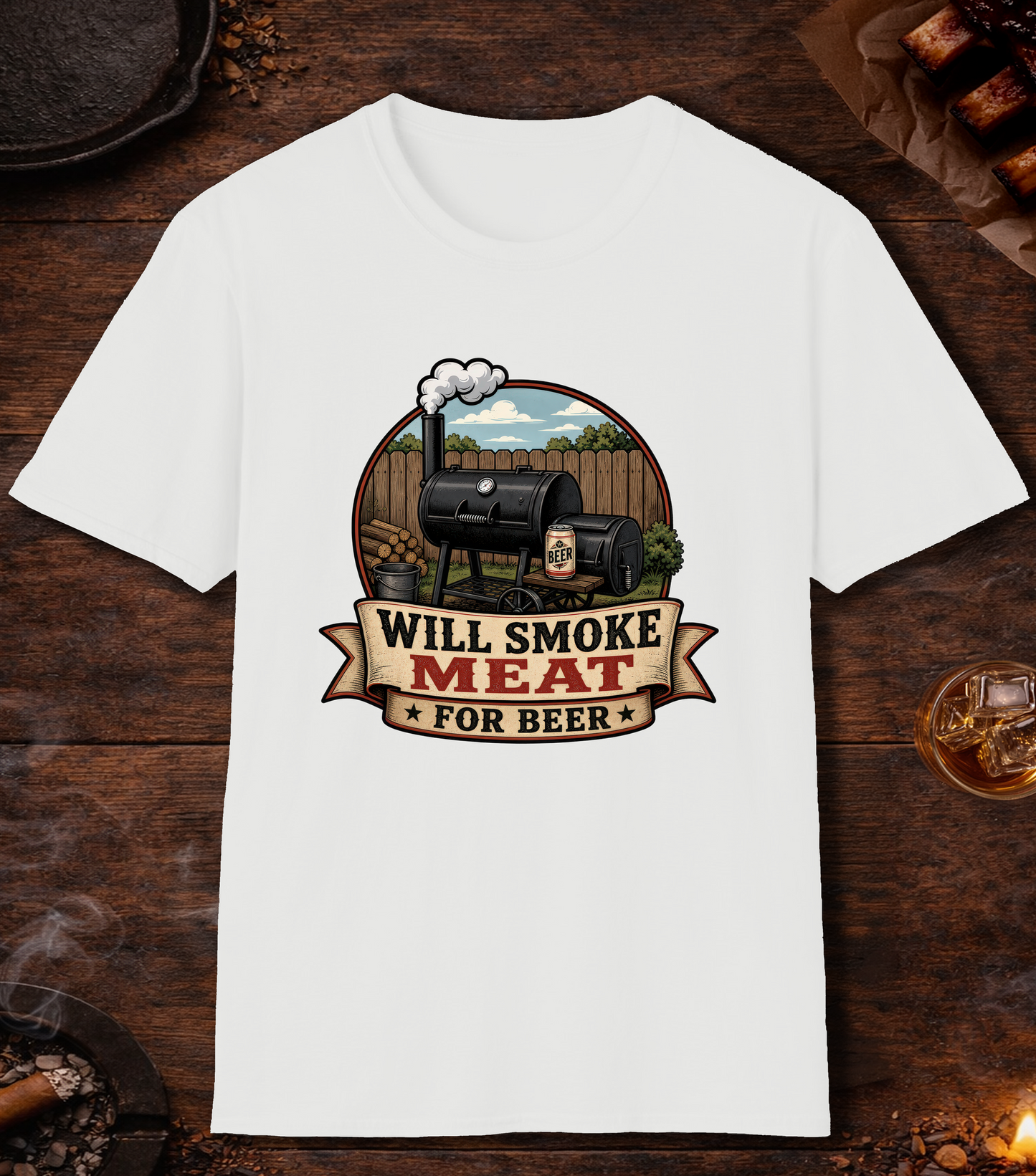 Will Smoke for Beer T-Shirt - White