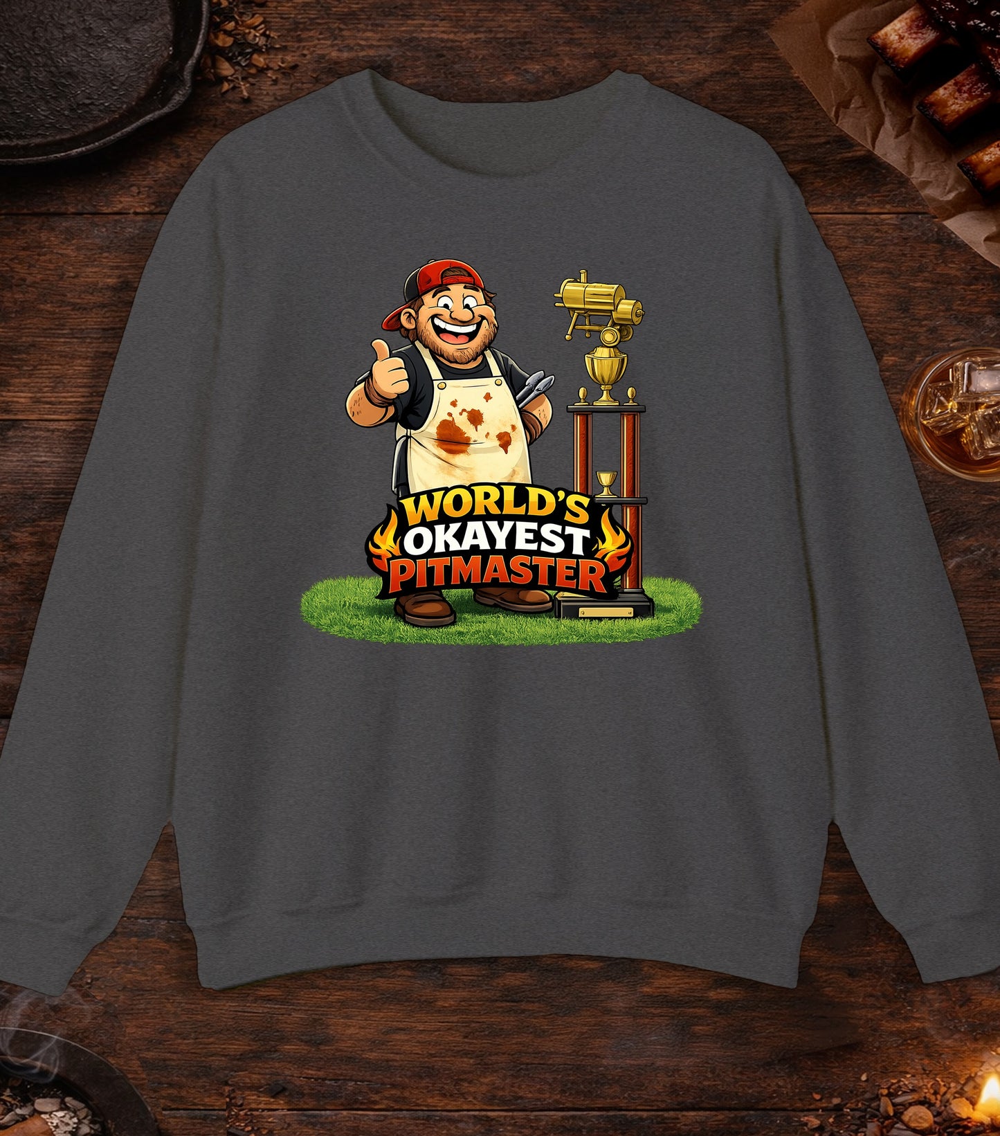 Worlds Okayest Pitmaster Crewneck - Dark Heather