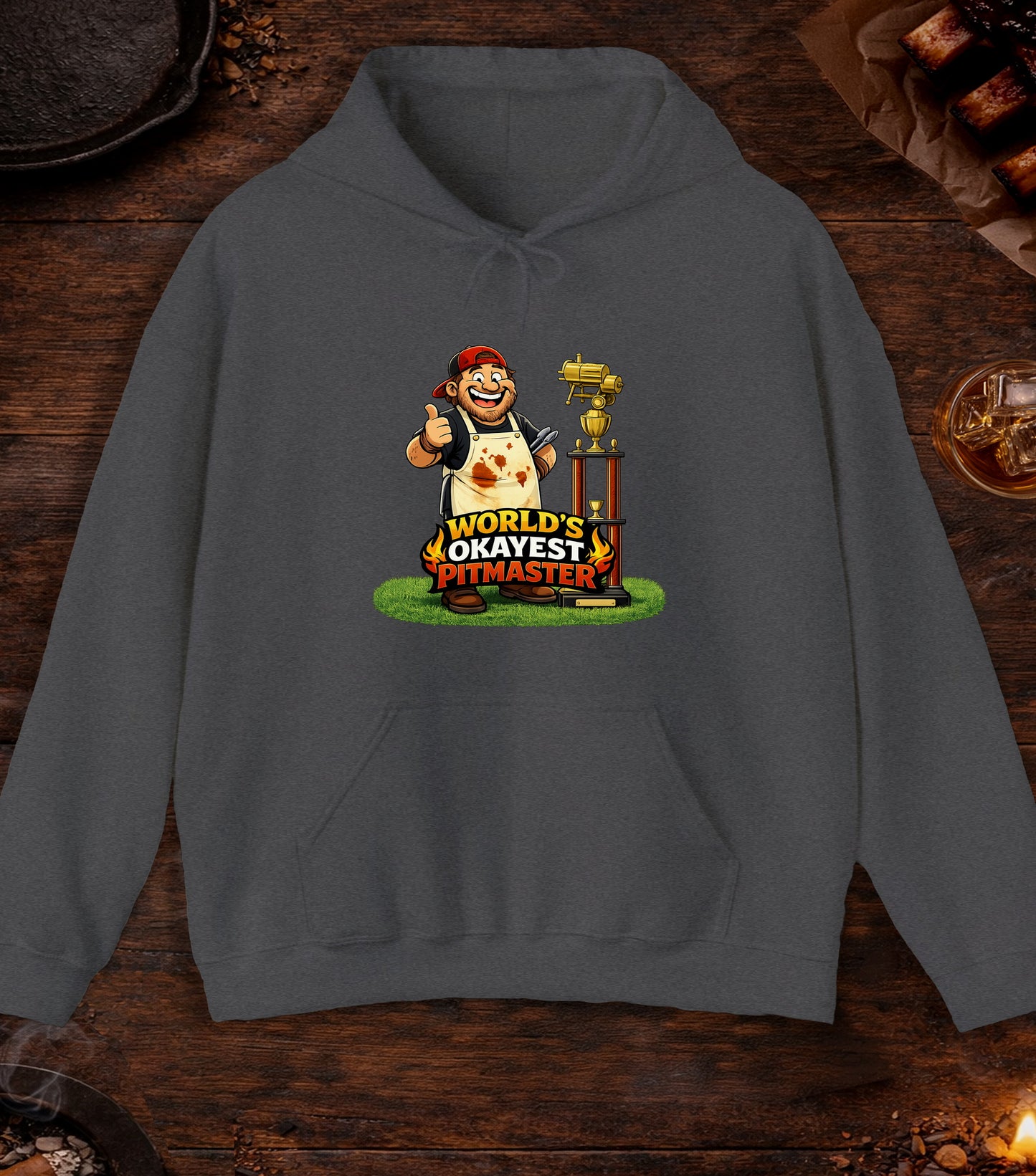 Worlds Okayest Pitmaster Hoodie - Dark Heather