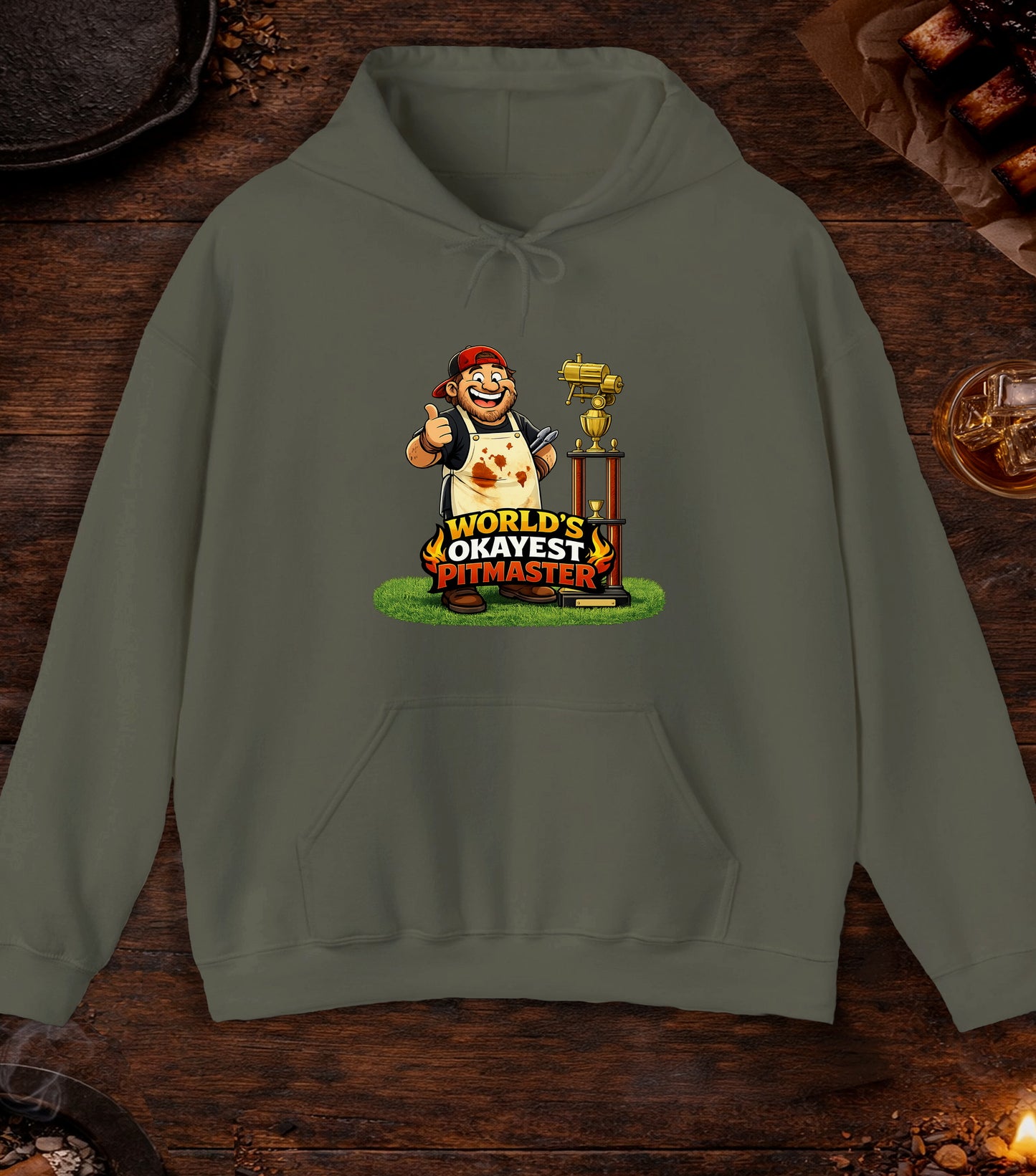 Worlds Okayest Pitmaster Hoodie - Military Green